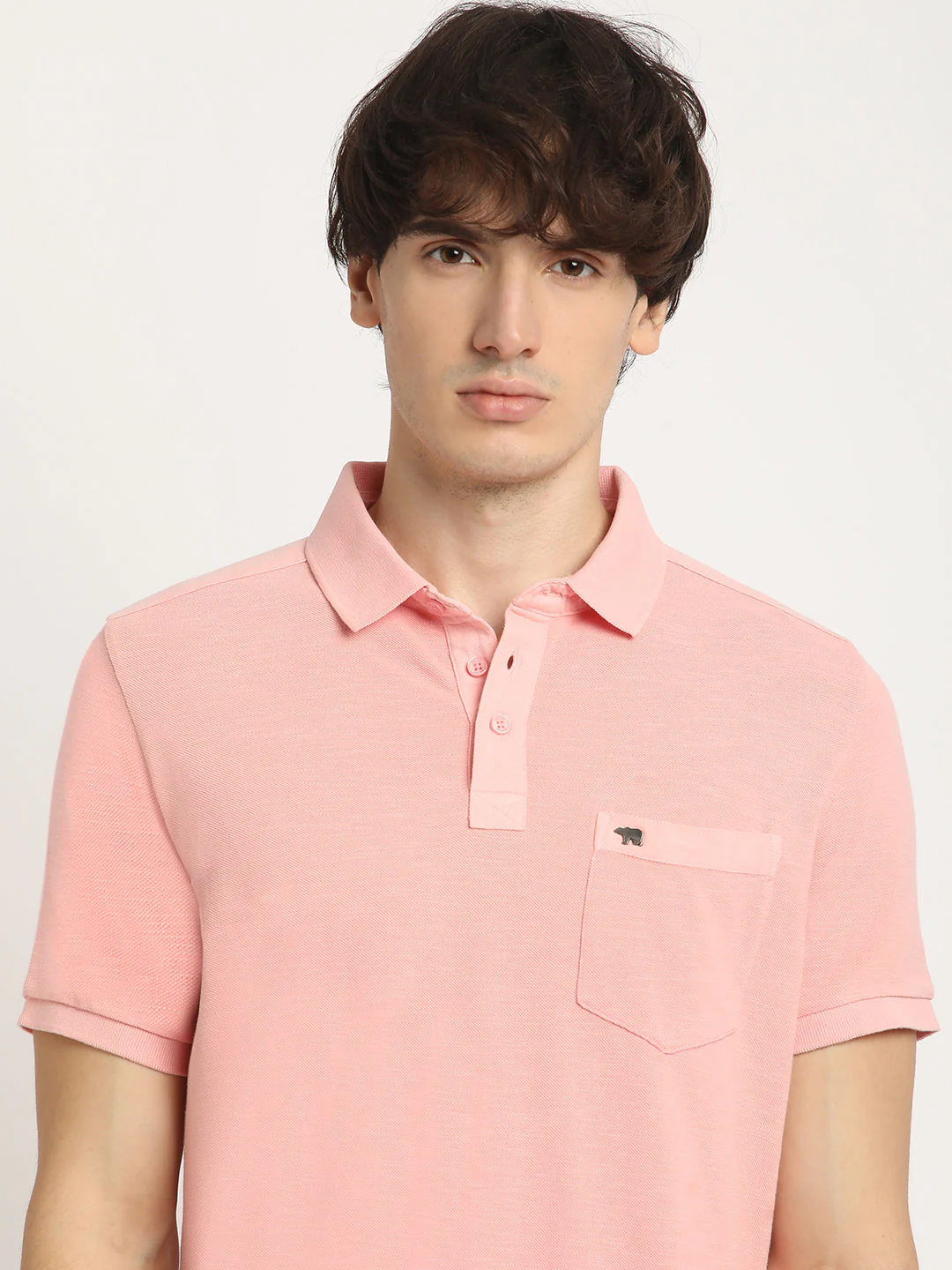 Men Peach Solid Regular Fit Polo Collar Tshirt - Image 6