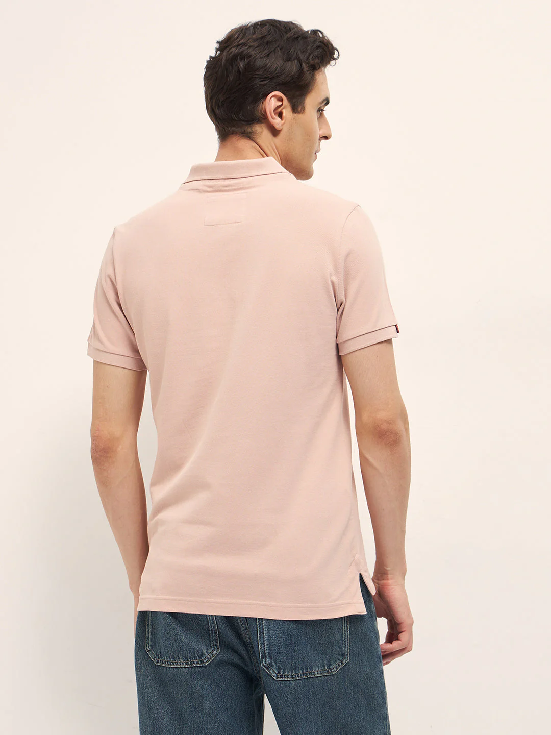 Men Peach Solid Regular Fit Polo - Image 2