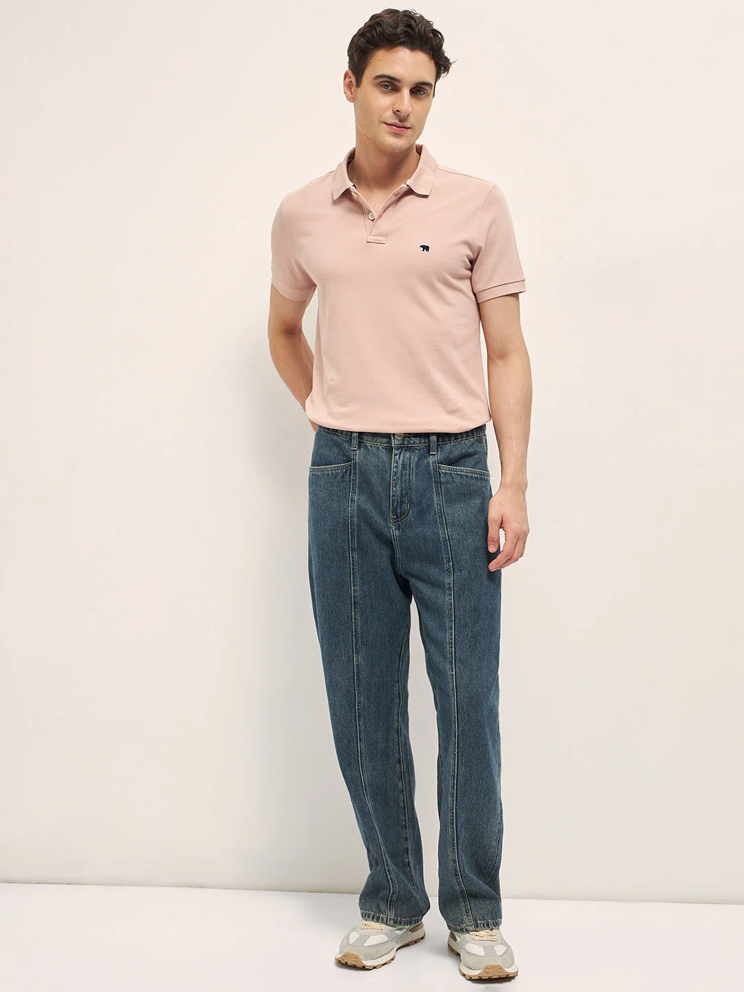 Men Peach Solid Regular Fit Polo - Image 4
