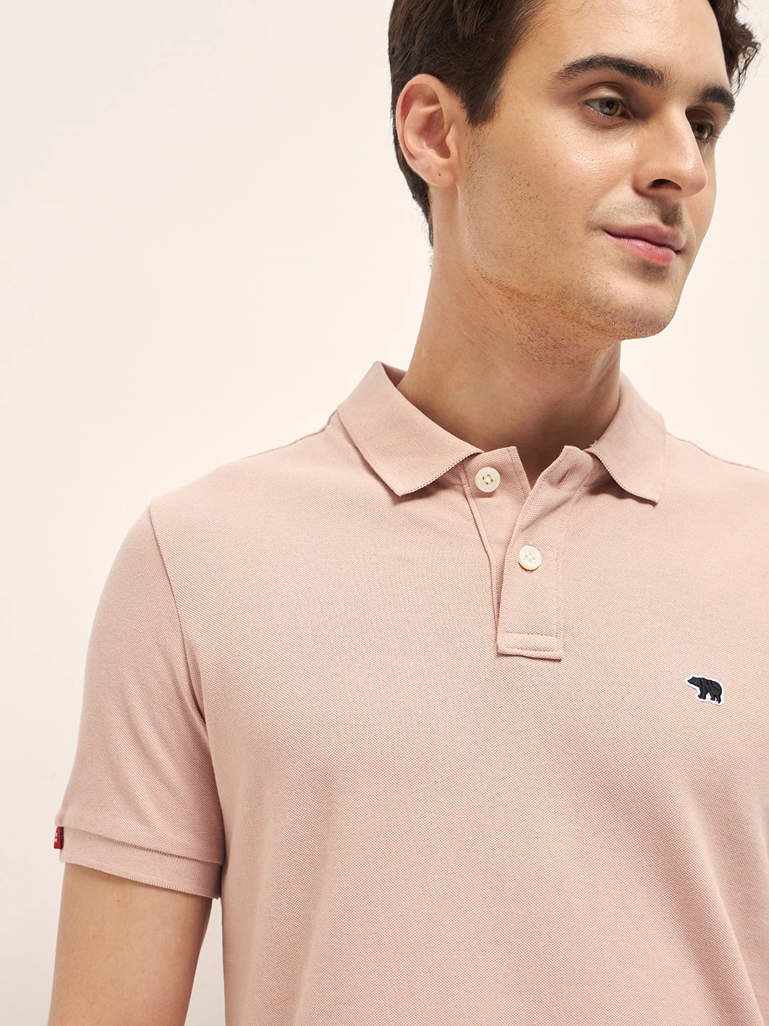 Men Peach Solid Regular Fit Polo - Image 5