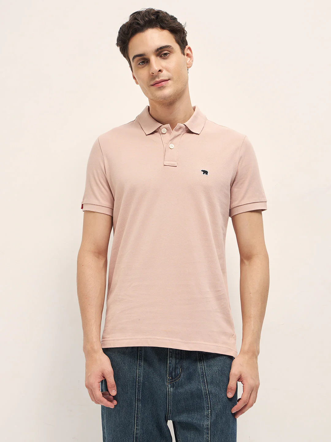 Men Peach Solid Regular Fit Polo - Image 6