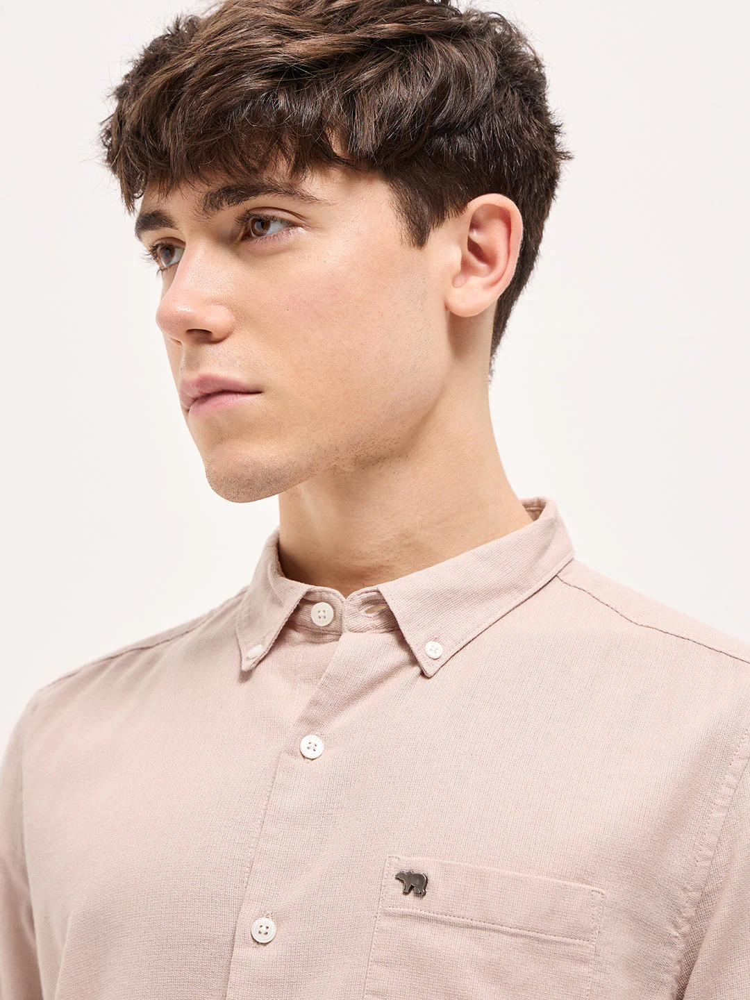 Men Peach Solid Slim Fit Casual Shirt - Image 5
