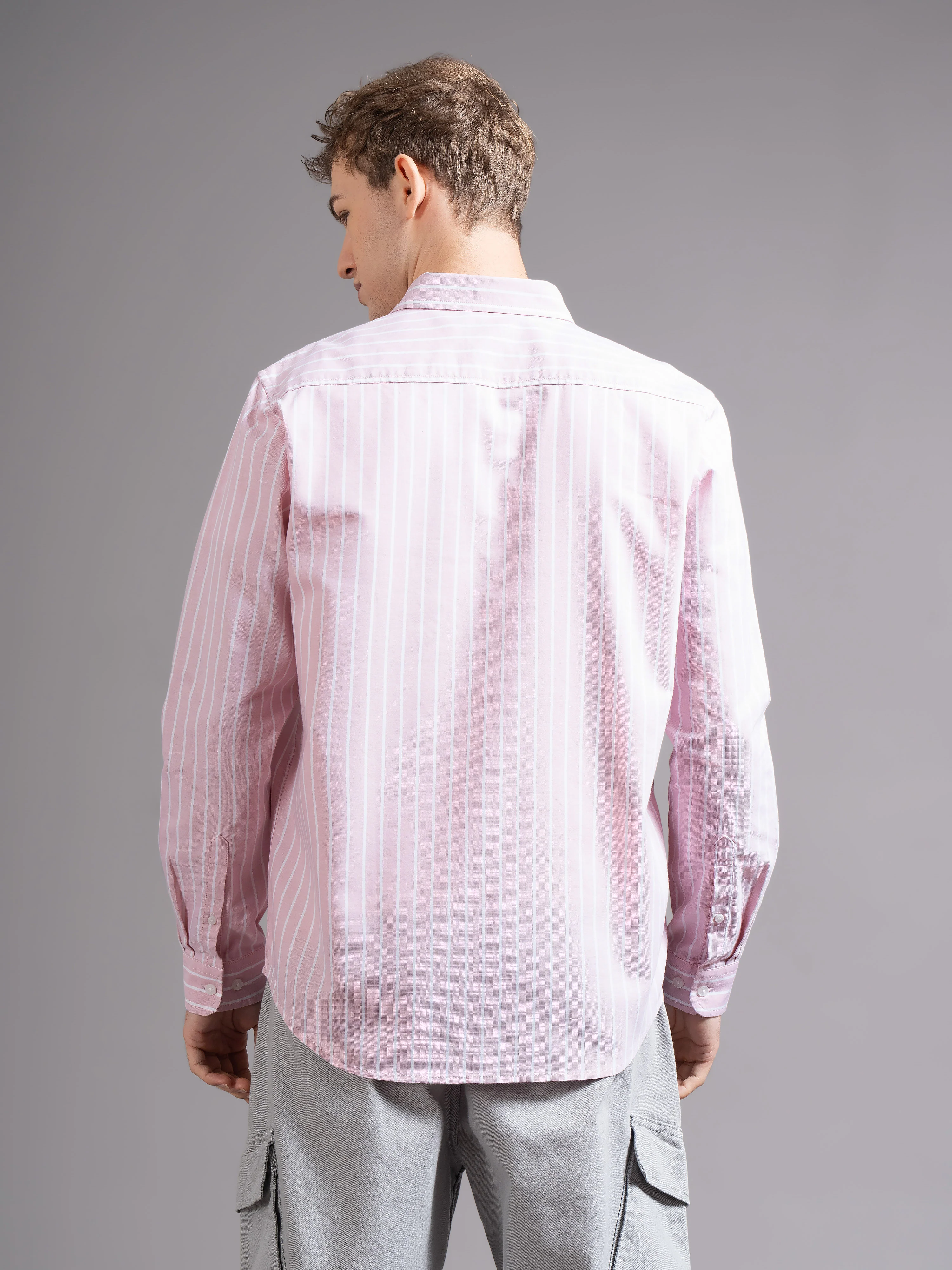 Men Peach Striped Shirt - Image 3