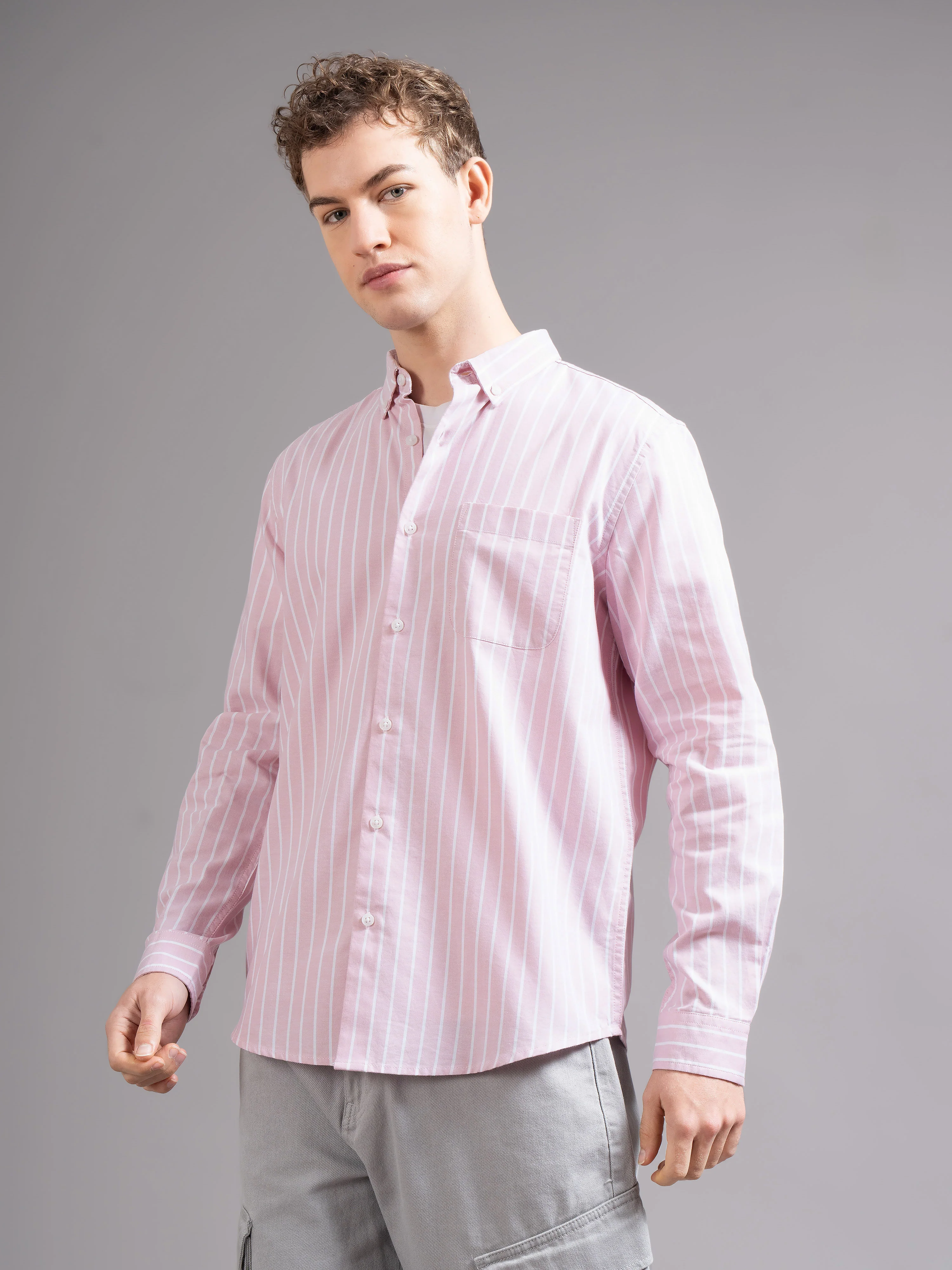 Men Peach Striped Shirt - Image 4
