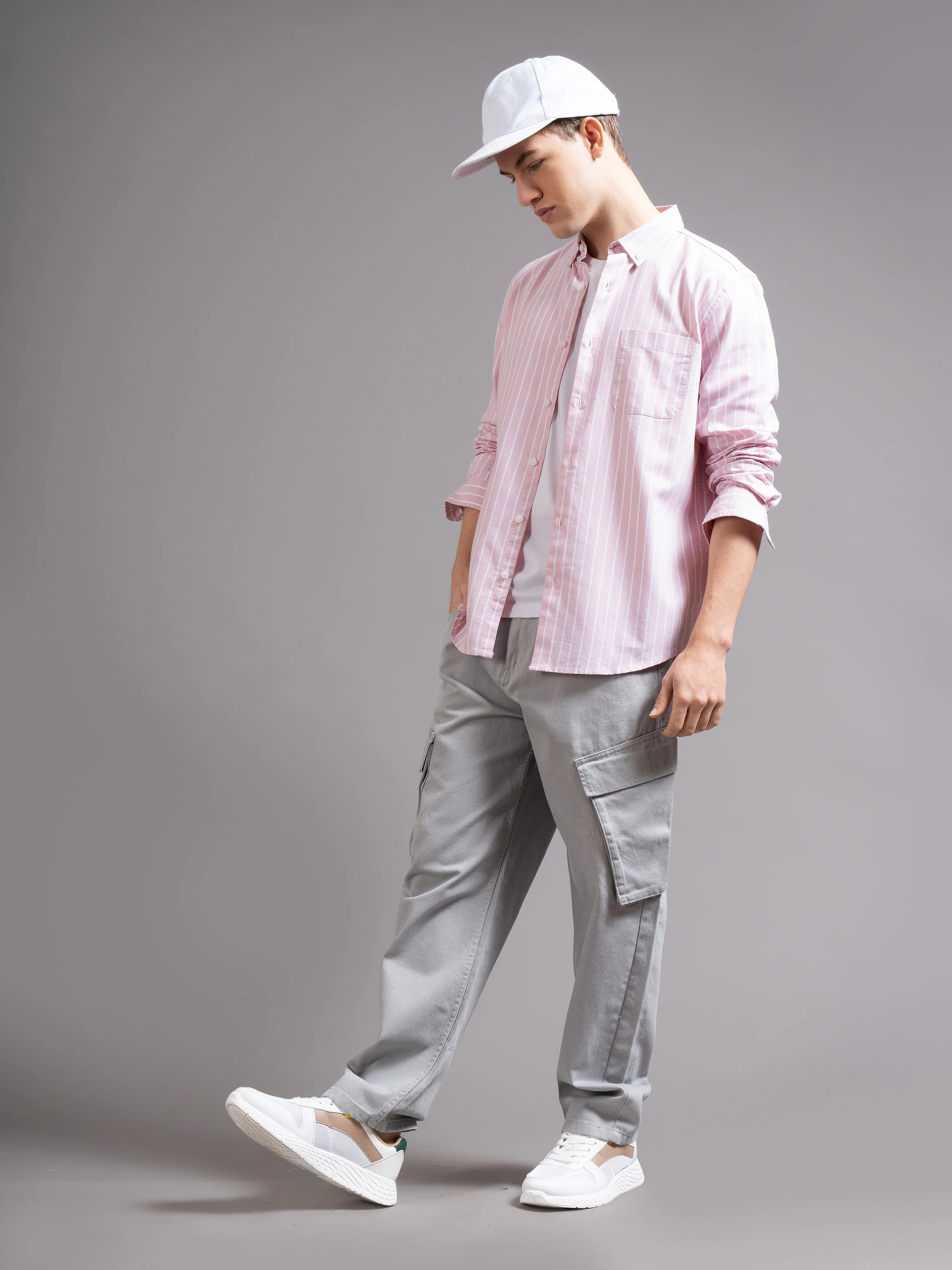 Men Peach Striped Shirt - Image 5