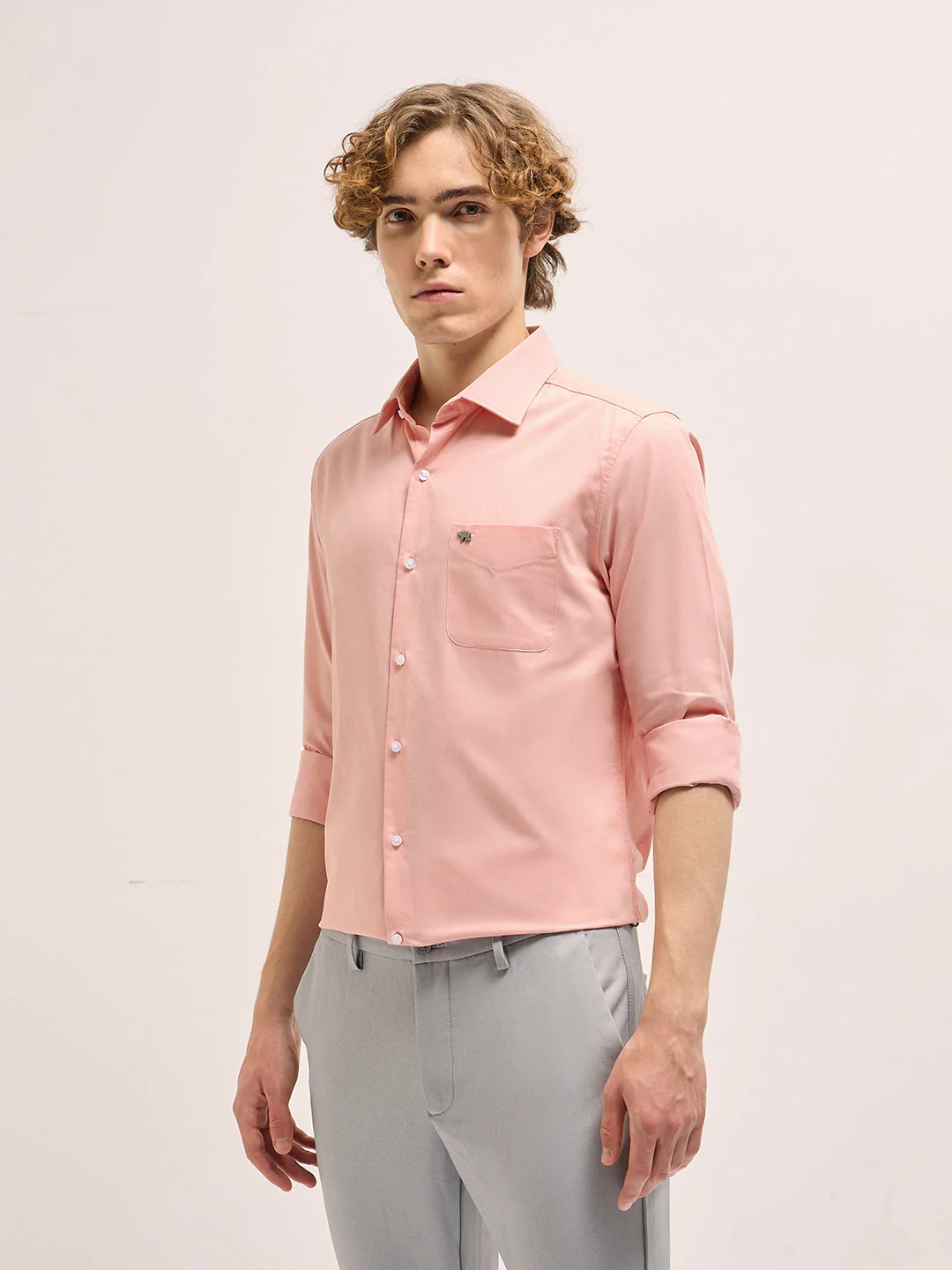 Men Peach Tailored Fit Solid Formal Shirt - Image 3