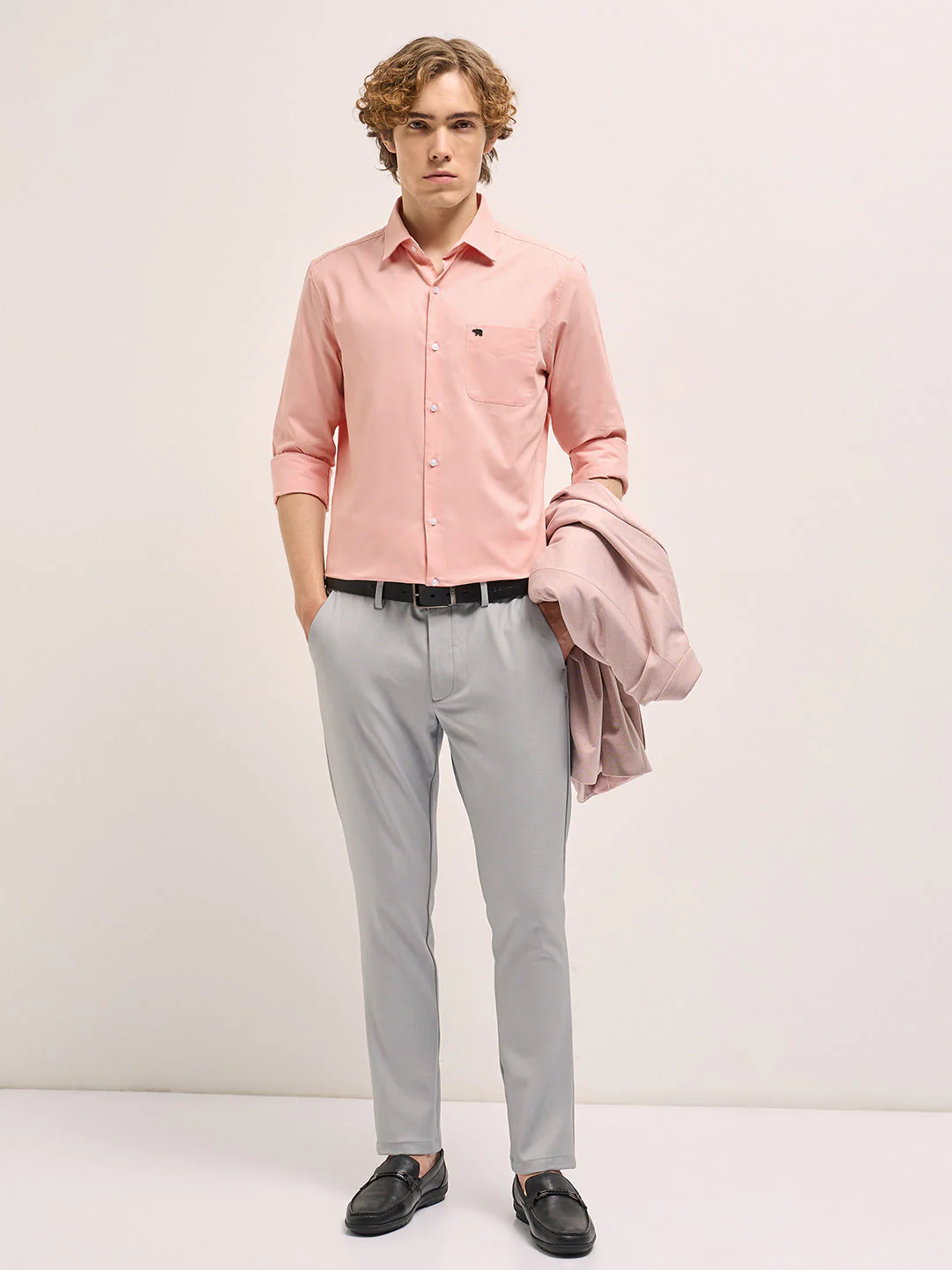 Men Peach Tailored Fit Solid Formal Shirt - Image 4