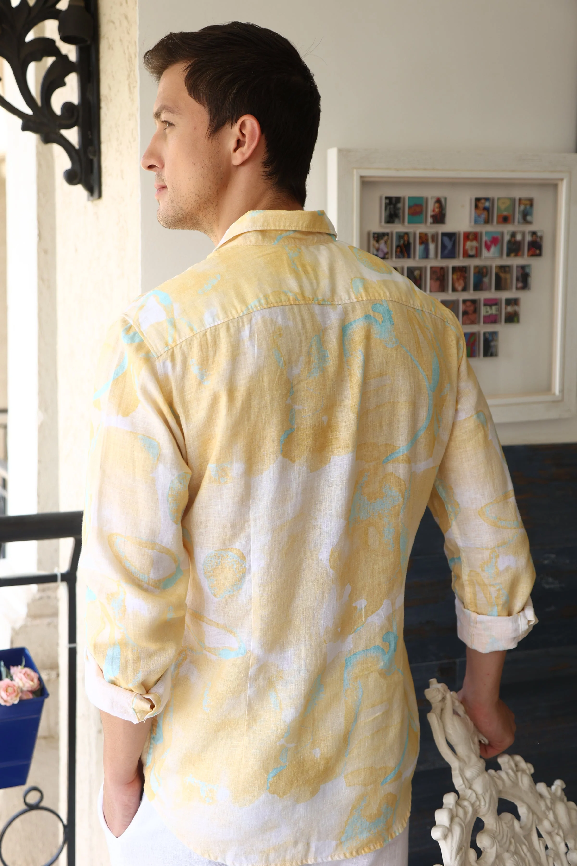 Men Perk Linen Floral Shirt Yellow - Image 2