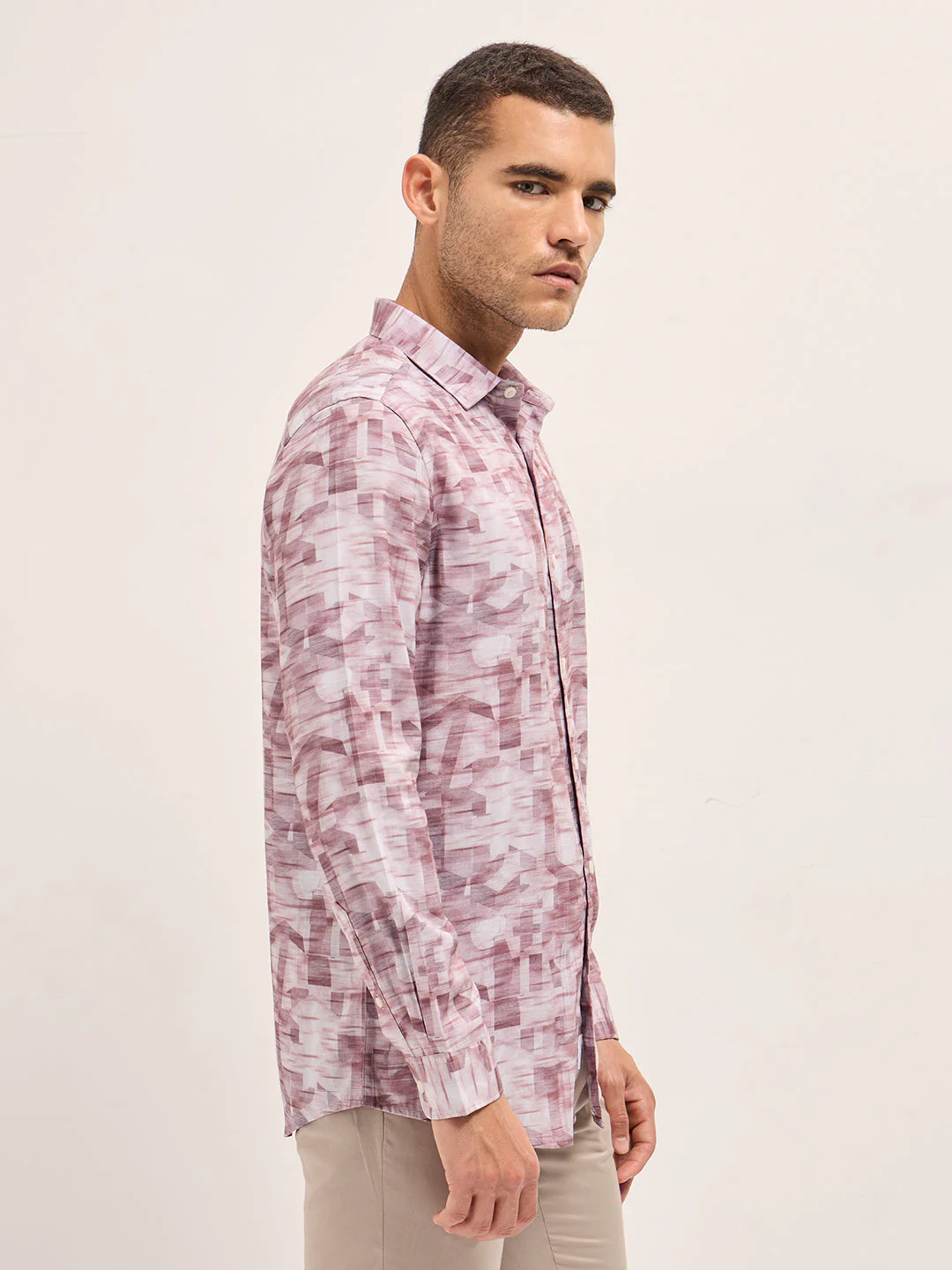 Men Pink Abstract Geometric print Tailored Fit Formal Shirt - Image 3