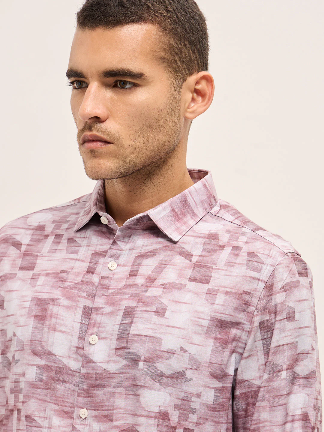 Men Pink Abstract Geometric print Tailored Fit Formal Shirt - Image 5