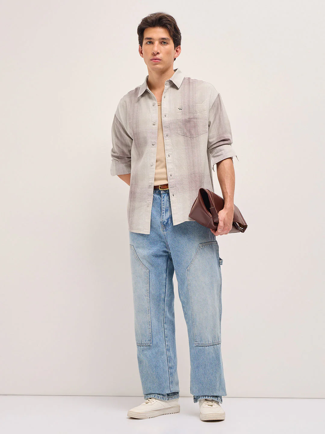 Men Pink and Cream Checkered Relaxed Fit Casual Shirt - Image 4