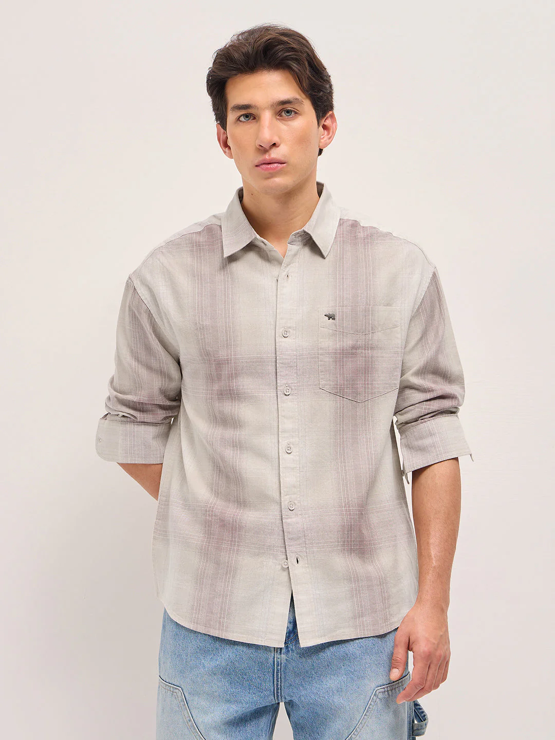 Men Pink and Cream Checkered Relaxed Fit Casual Shirt - Image 6