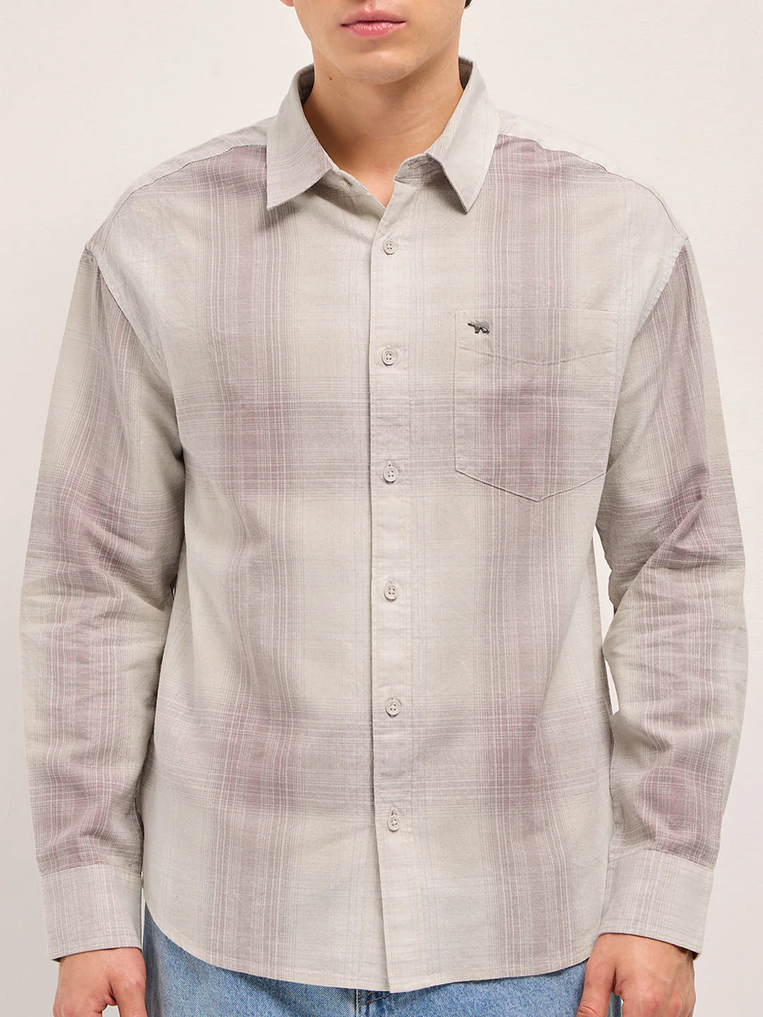 Men Pink and Cream Checkered Relaxed Fit Casual Shirt - Image 7