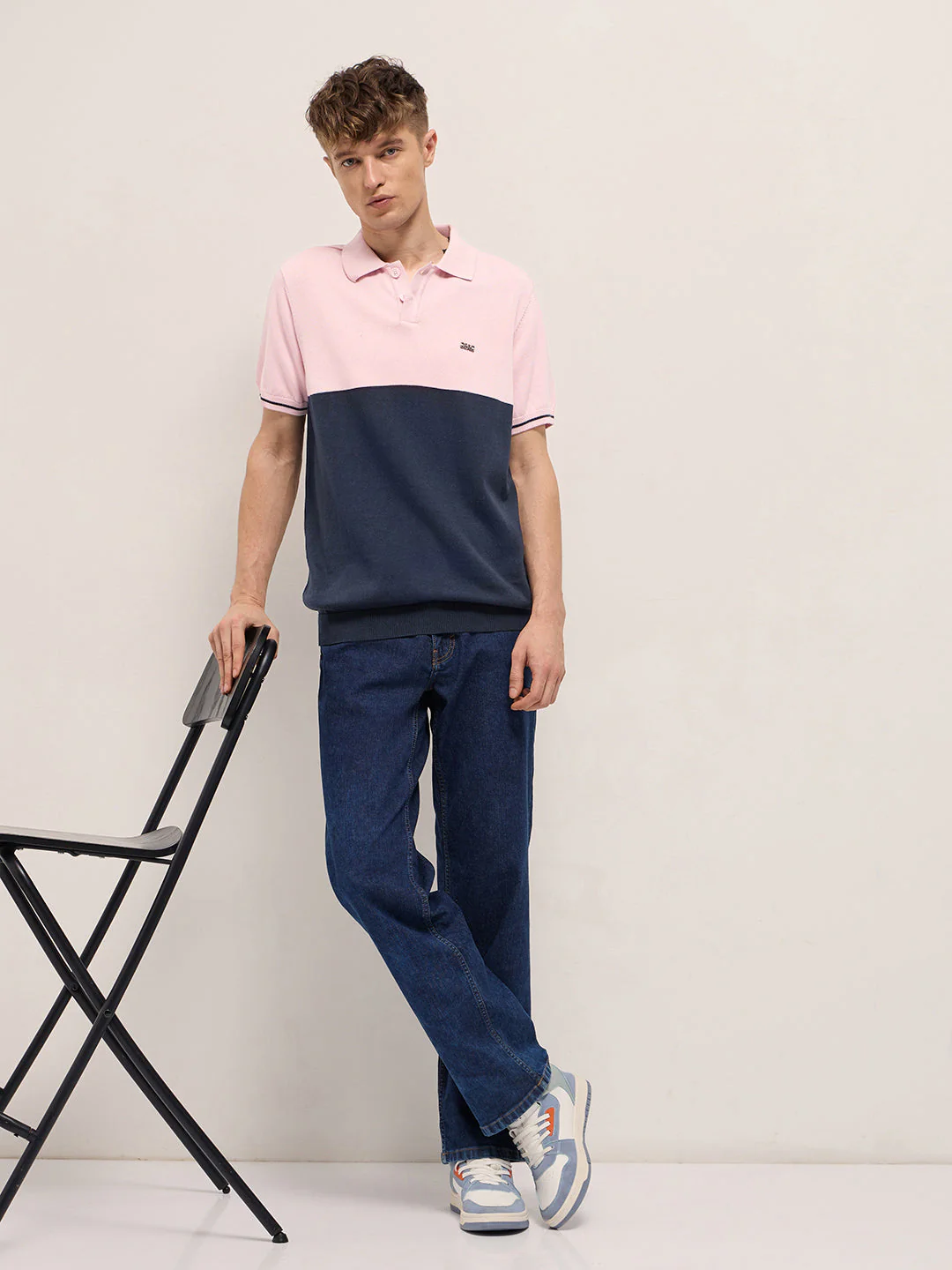 Men Pink & Blue Color-Block Design Regular Fit Polo - Image 4