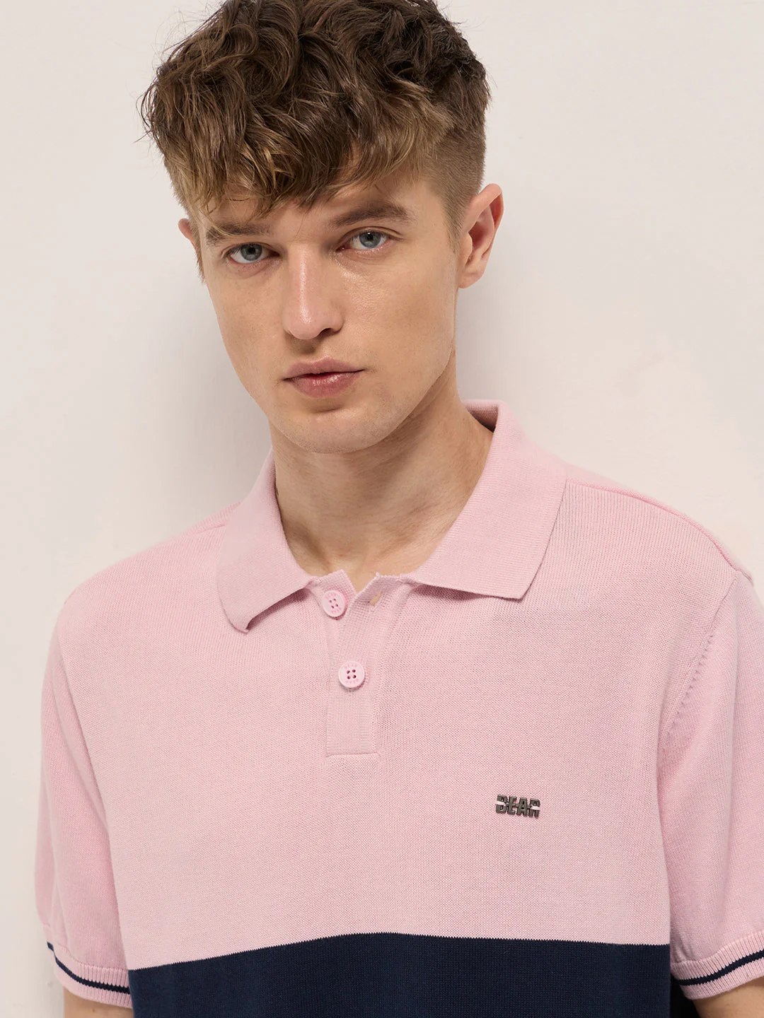 Men Pink & Blue Color-Block Design Regular Fit Polo - Image 5