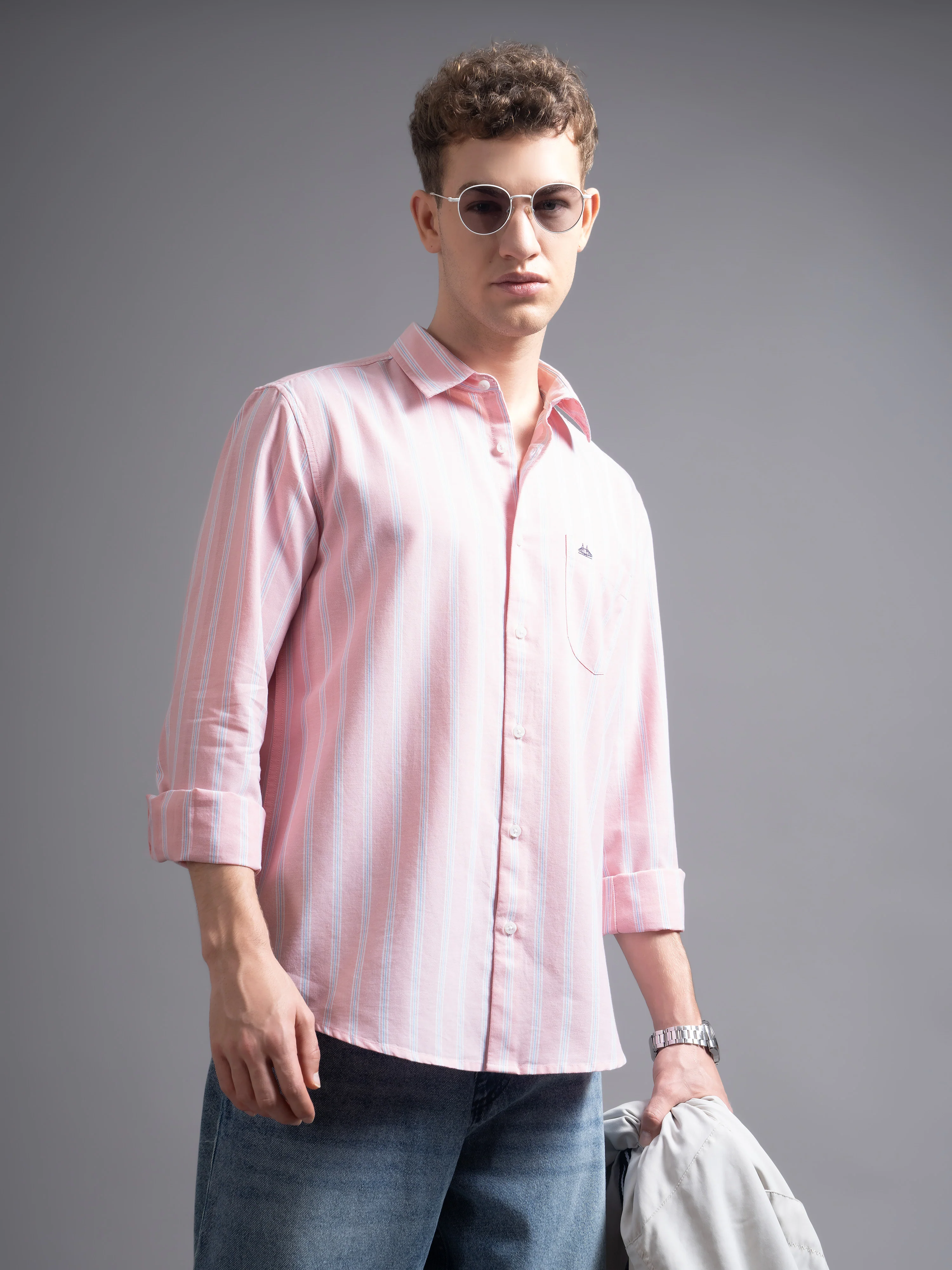 Men Pink Casual Shirt - Image 3