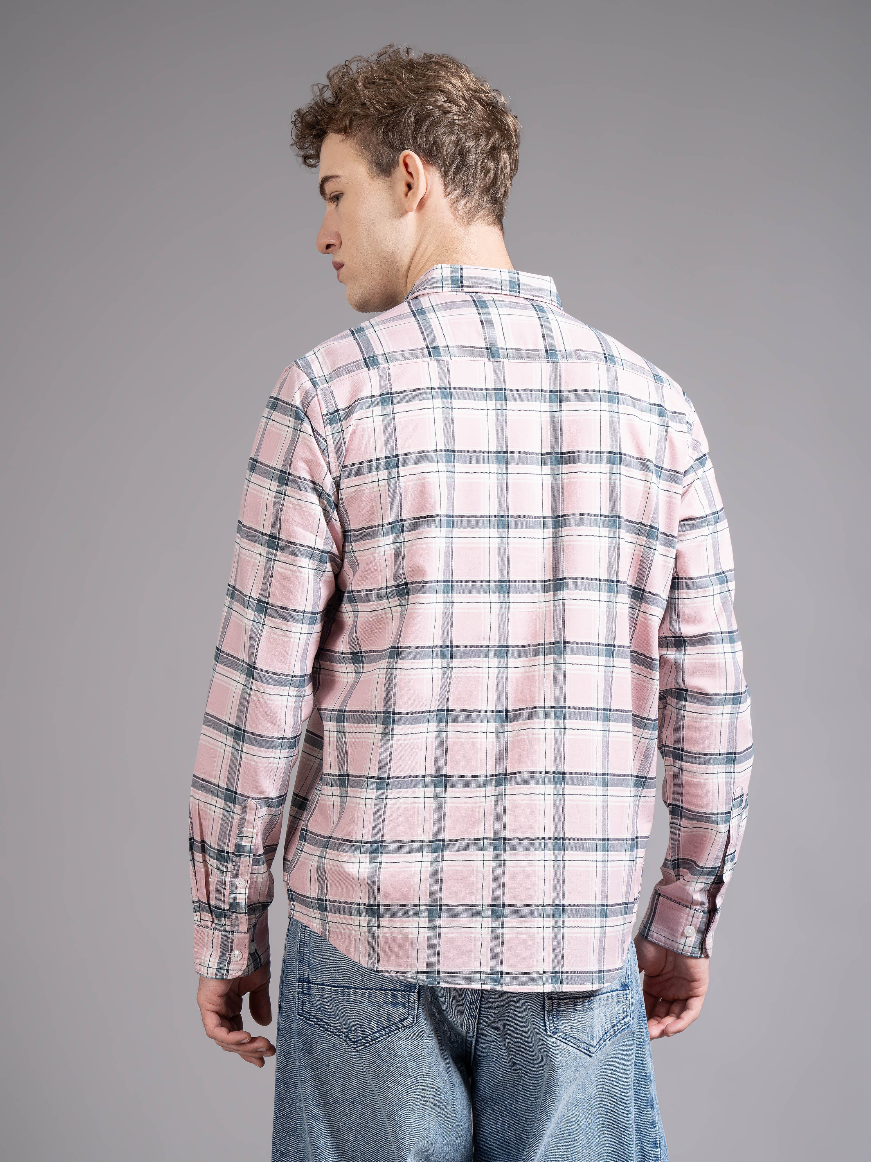 Men Pink Checked Shirt - Image 2