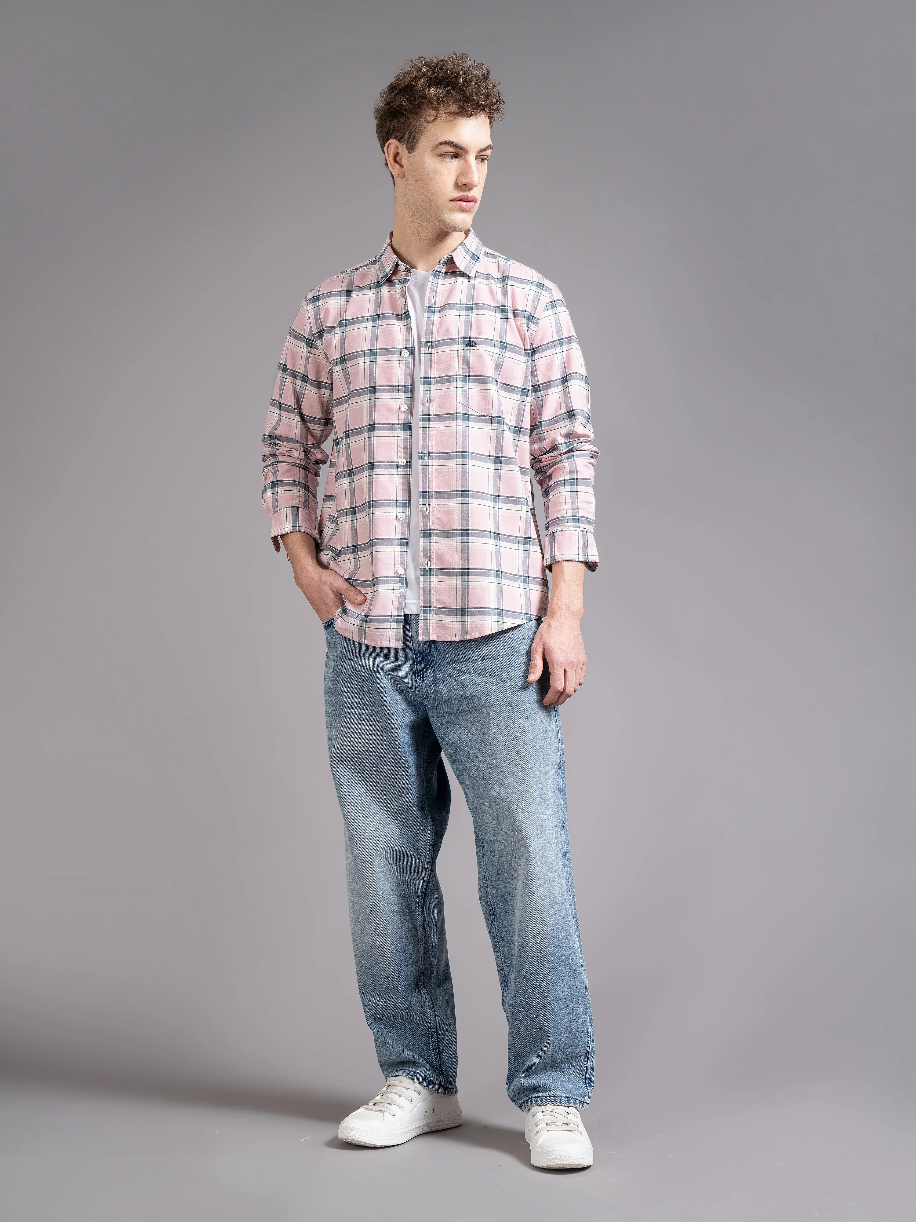 Men Pink Checked Shirt - Image 5