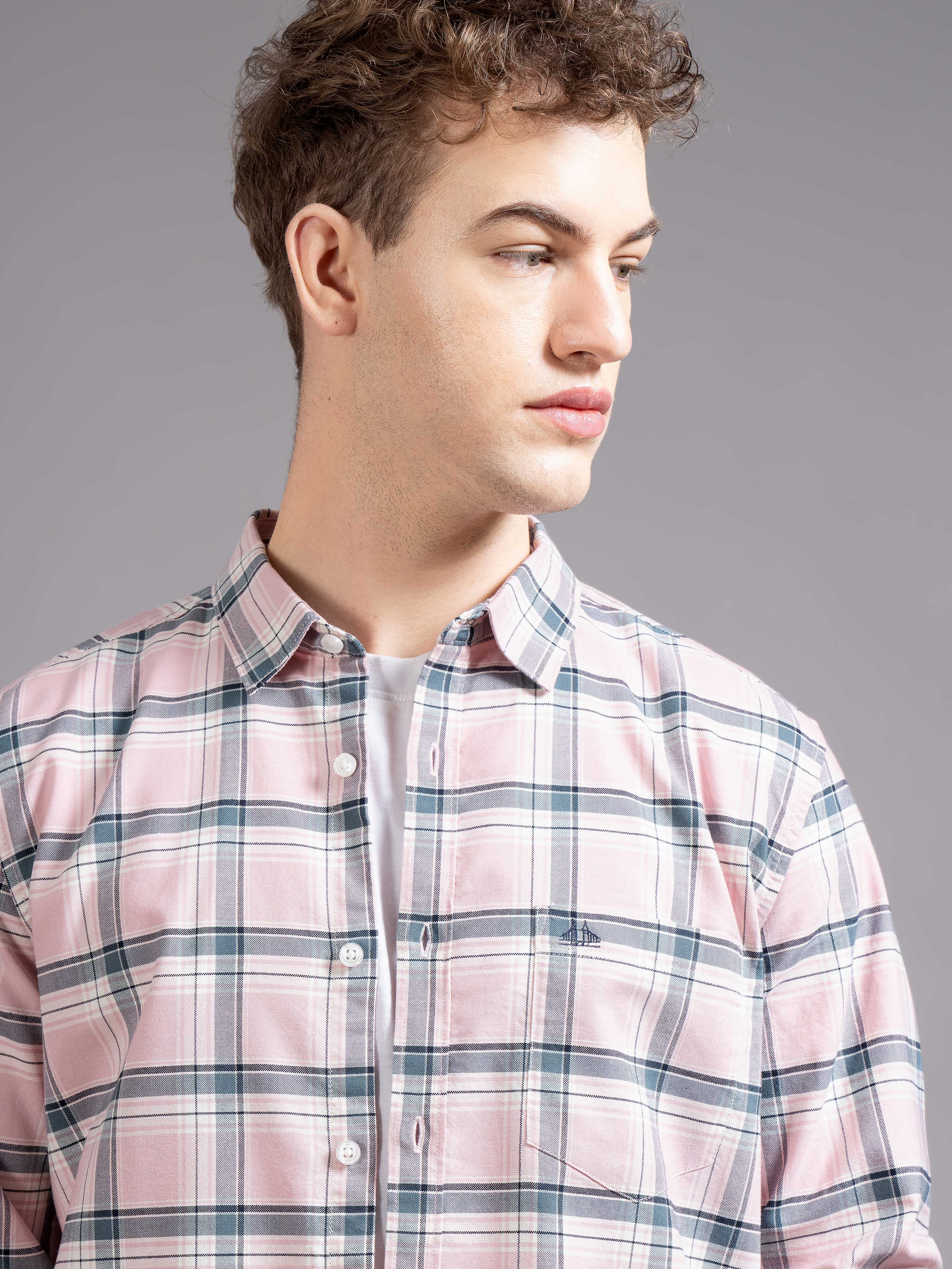 Men Pink Checked Shirt - Image 6