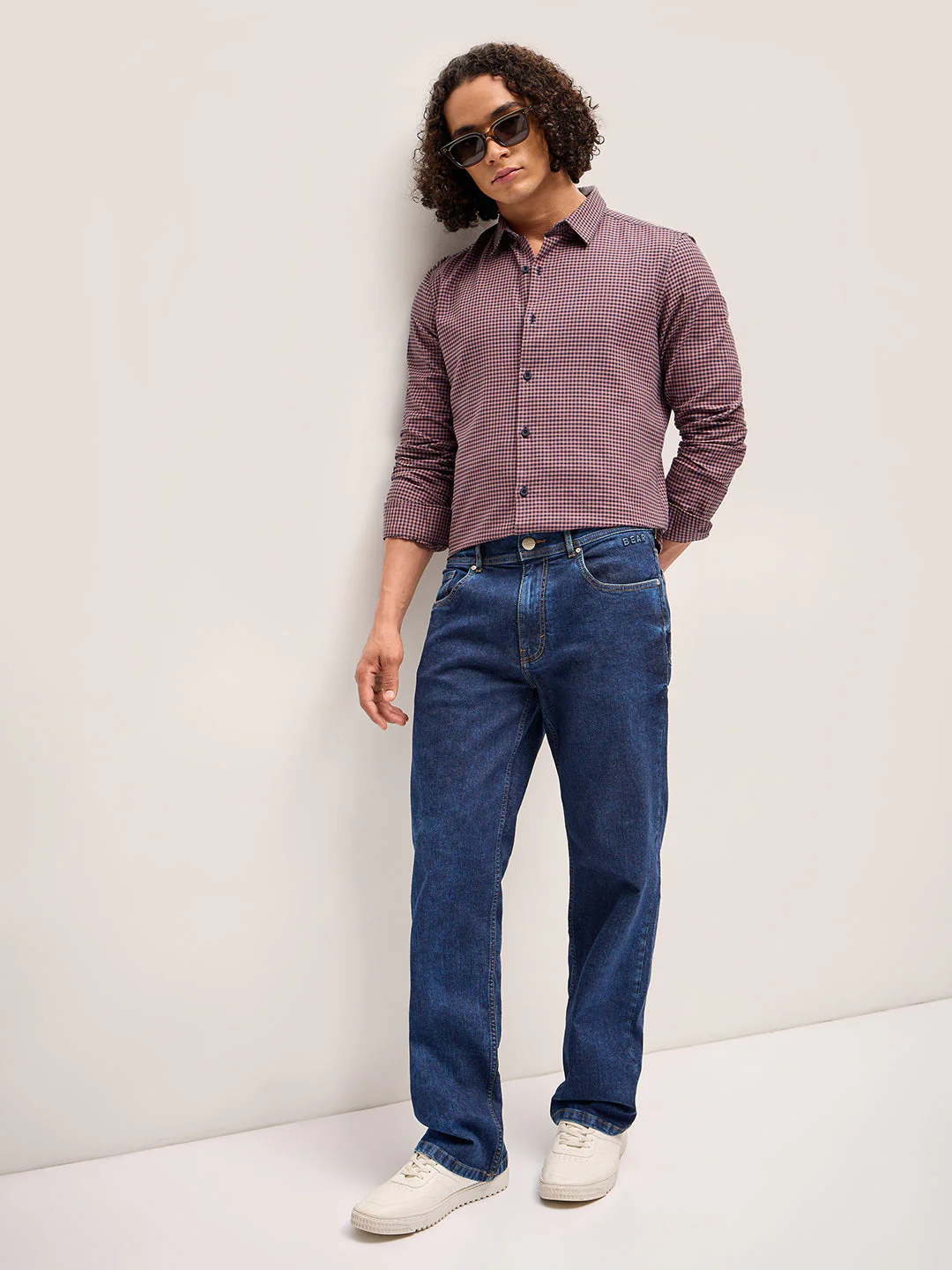 Men Pink Checked Slim Fit Casual Shirt - Image 5