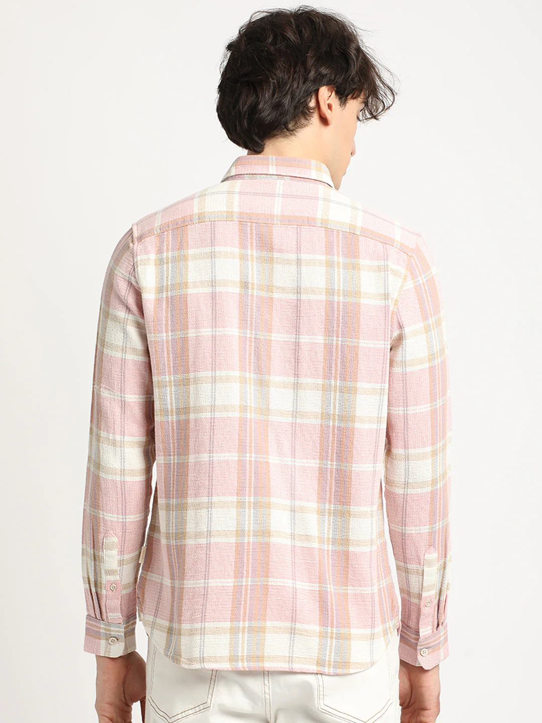 Men Pink Checked Slim Fit Cotton Casual Shirt - Image 4