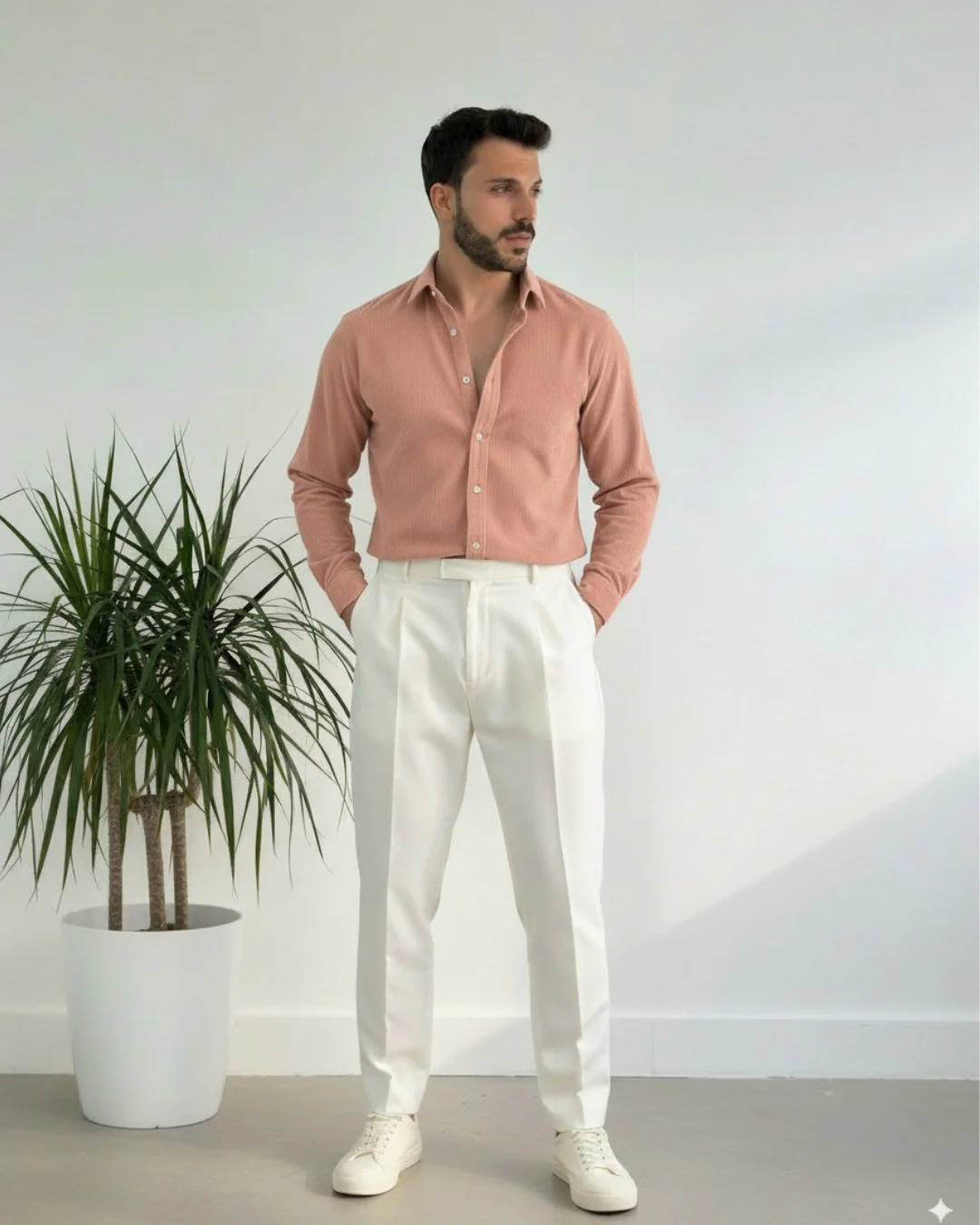 Men Pink Corduroy Shirt - Image 4