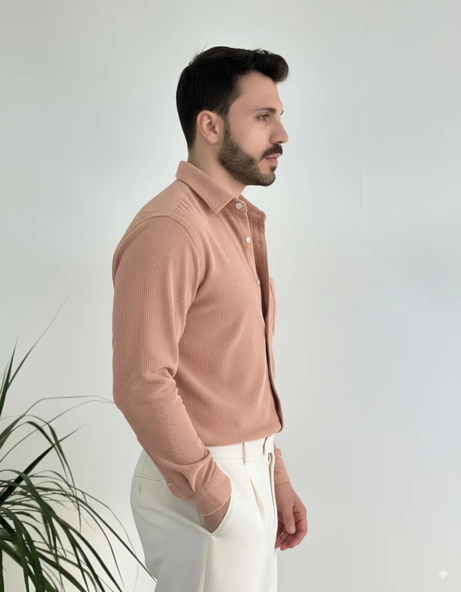 Men Pink Corduroy Shirt - Image 5