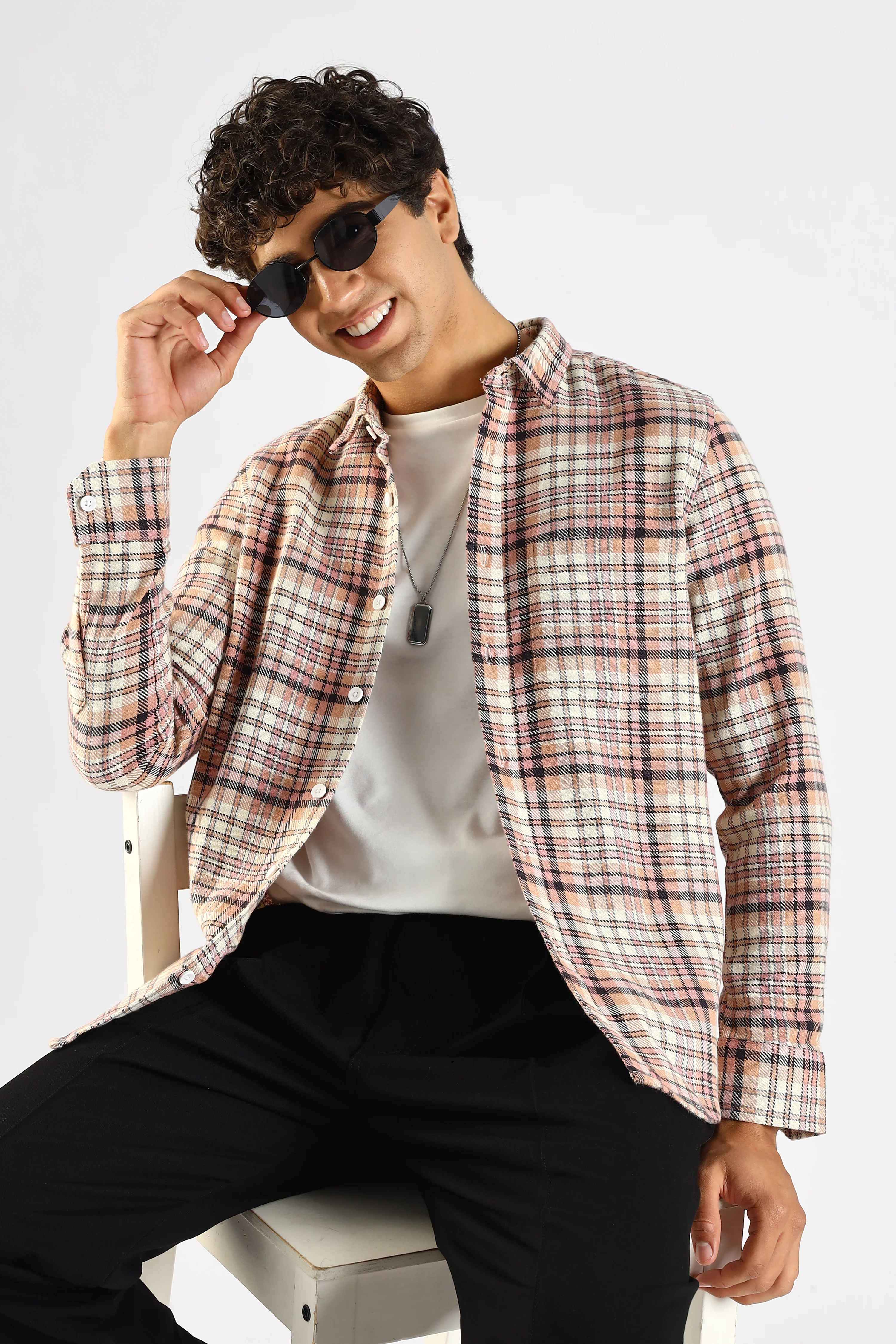 Men Pink Cotton Blend Checked Shirt - Image 10