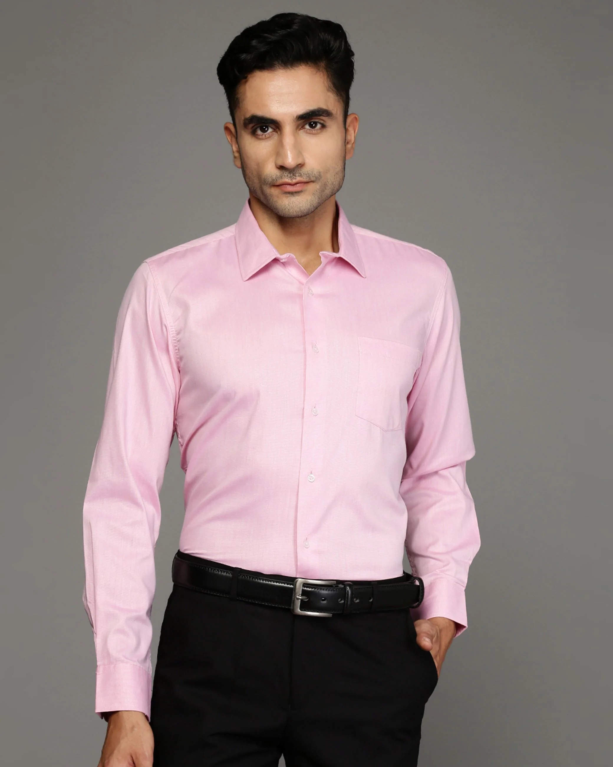 Men Pink Cotton Blend Slim Shirt - Image 2