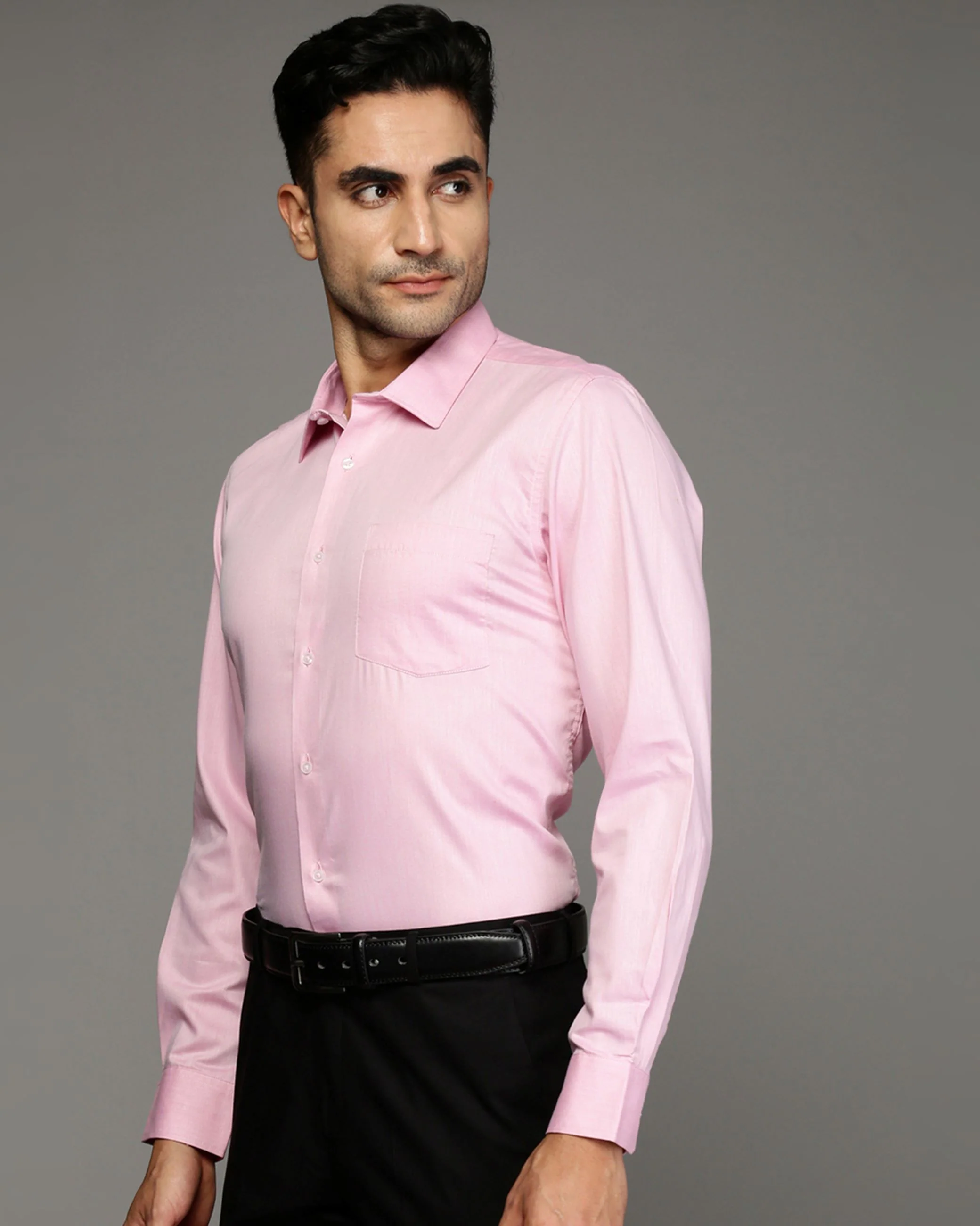 Men Pink Cotton Blend Slim Shirt - Image 3