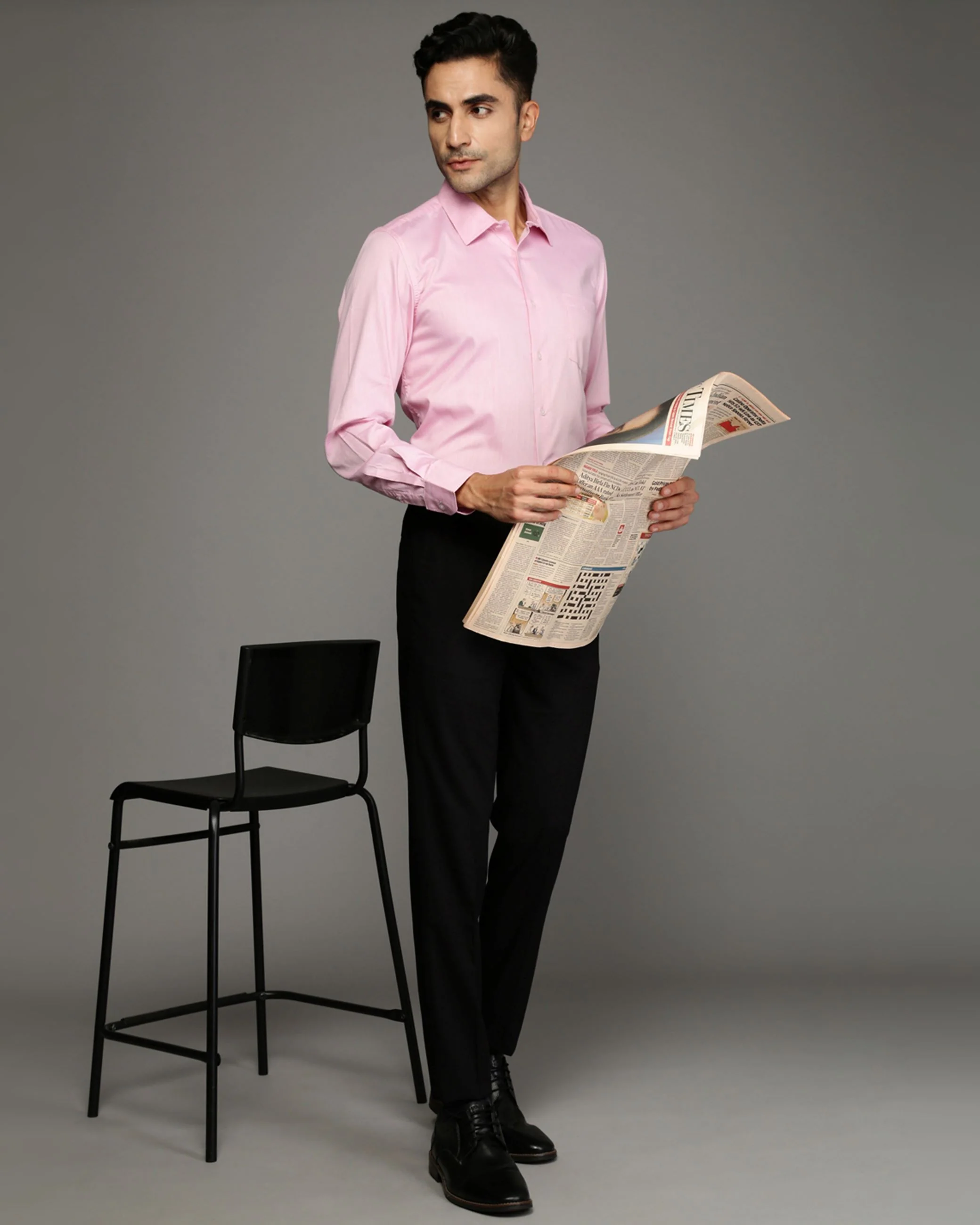 Men Pink Cotton Blend Slim Shirt - Image 5