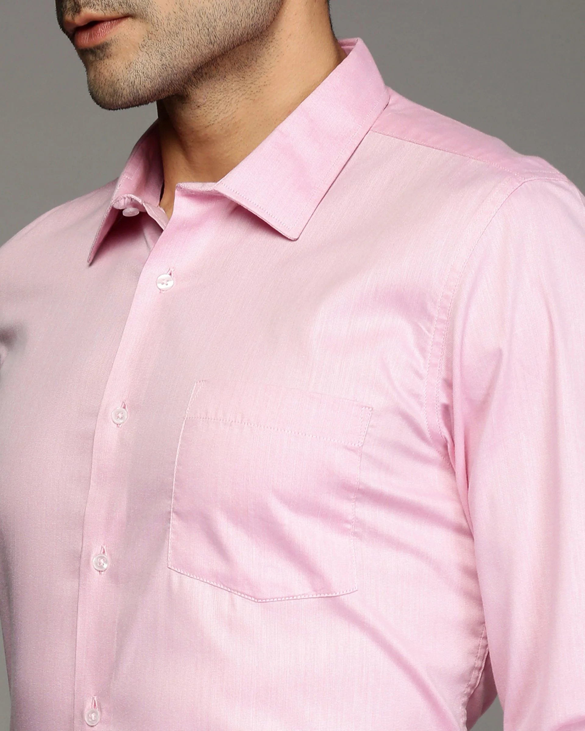 Men Pink Cotton Blend Slim Shirt - Image 6
