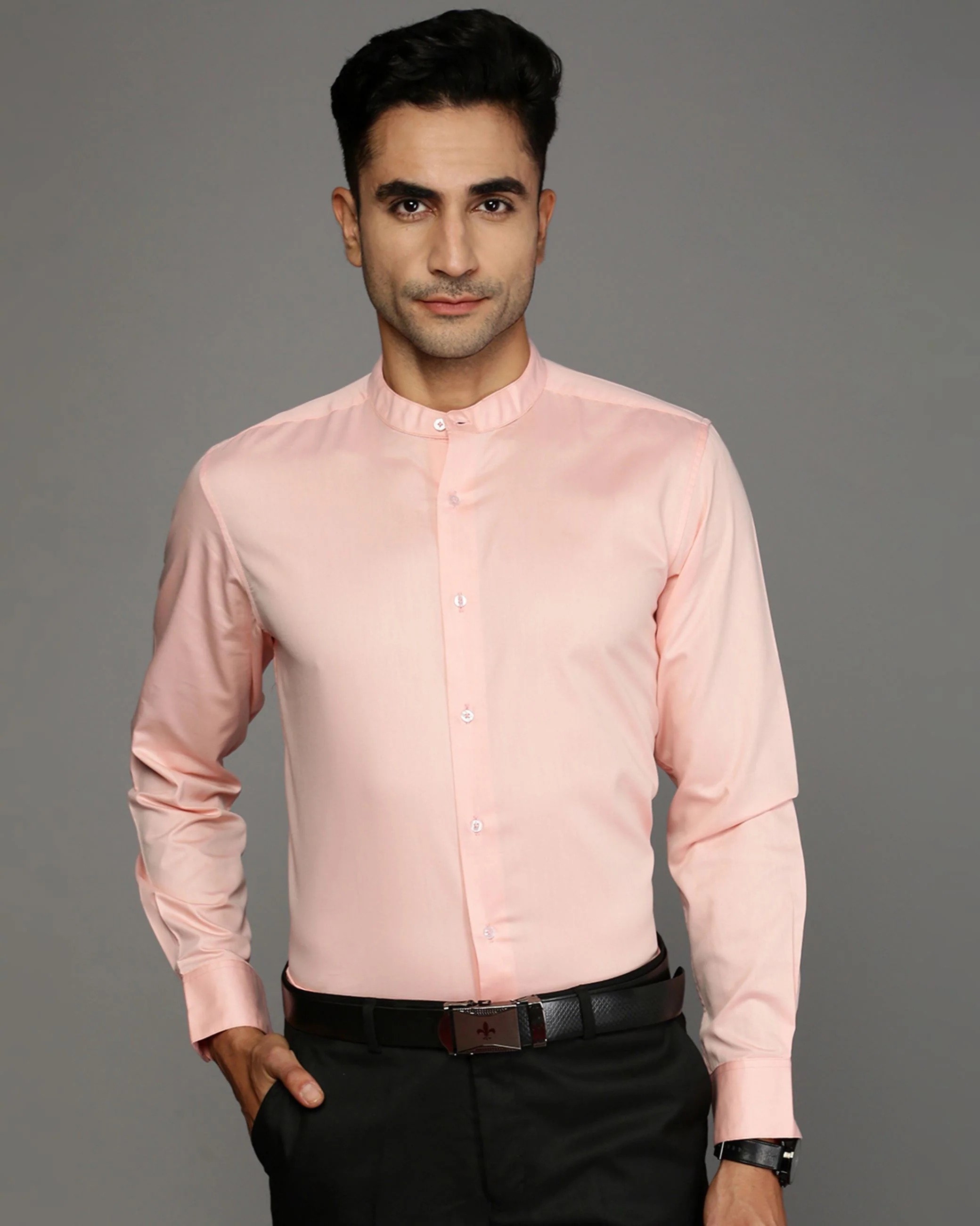 Men Pink Cotton Blend Slim Shirt - Image 2