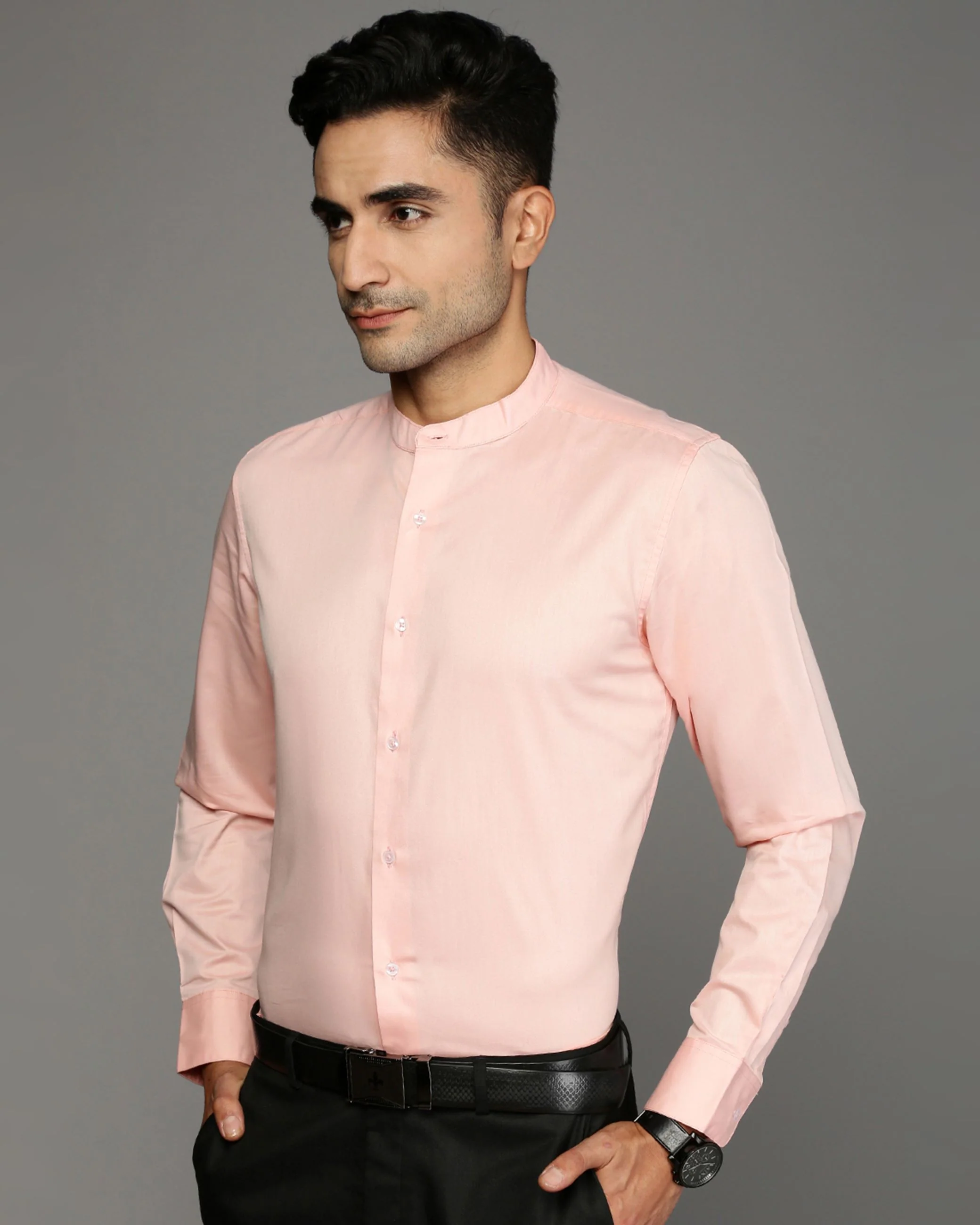 Men Pink Cotton Blend Slim Shirt - Image 3