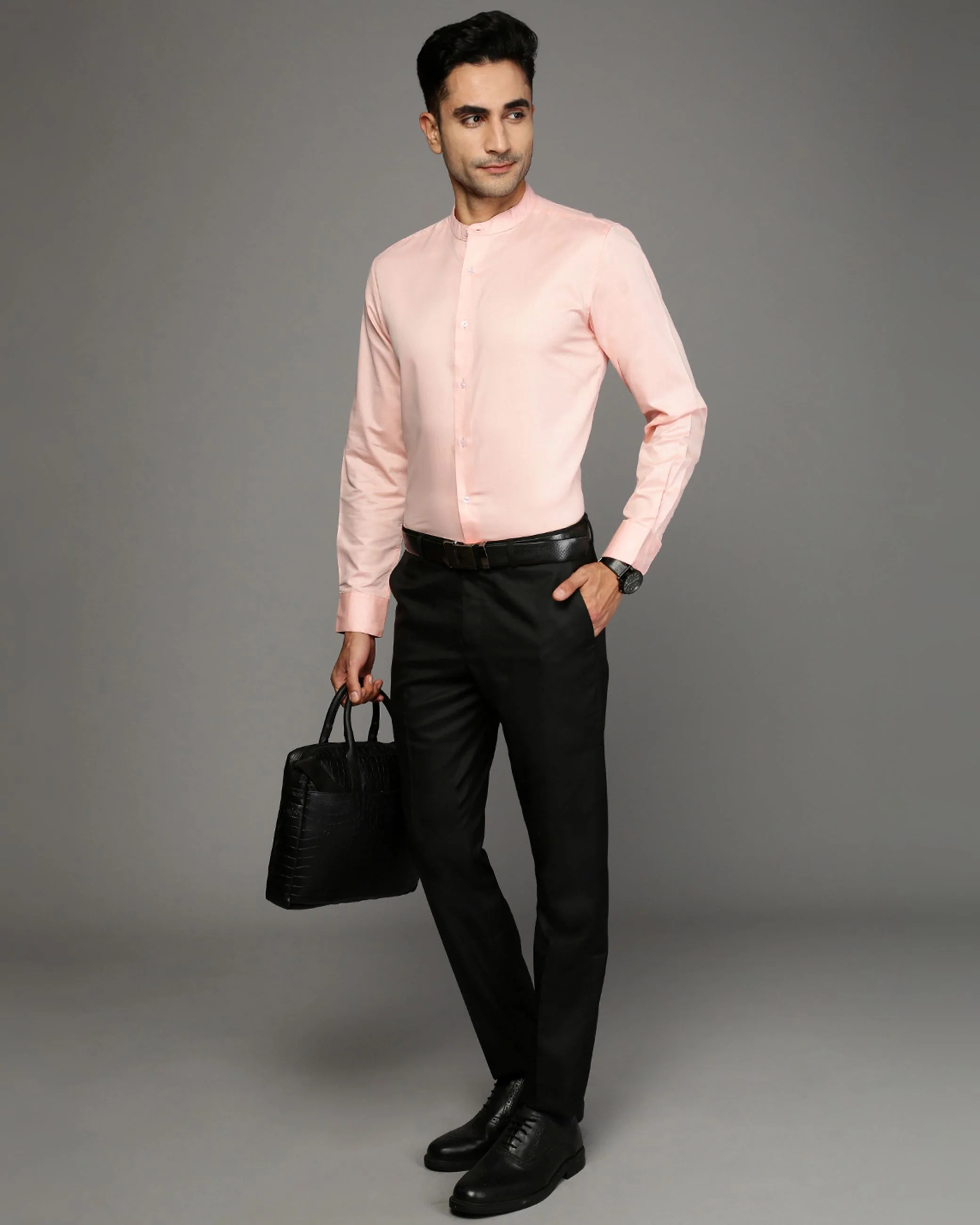 Men Pink Cotton Blend Slim Shirt - Image 5