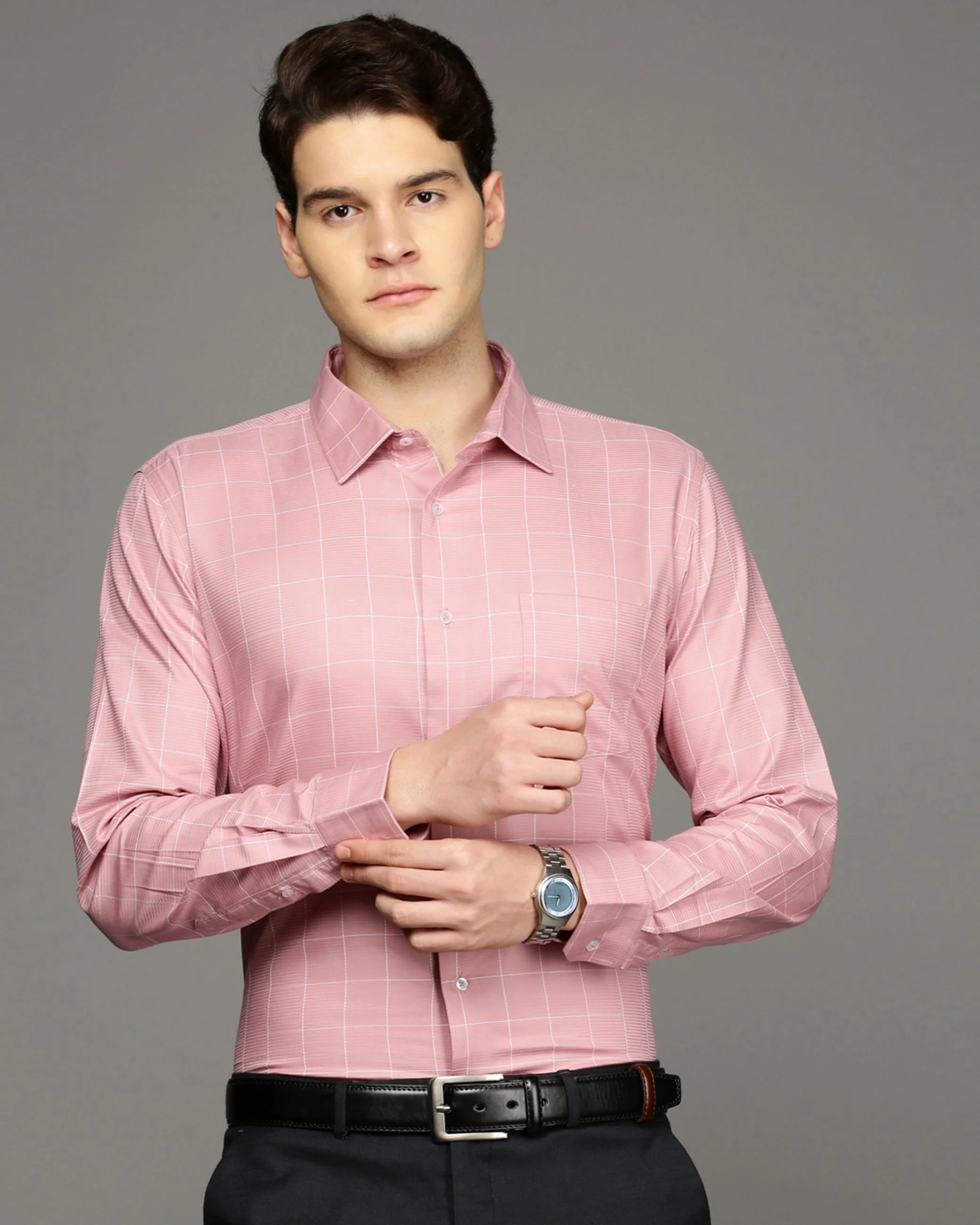 Men Pink Cotton Blend Slim Shirt - Image 2