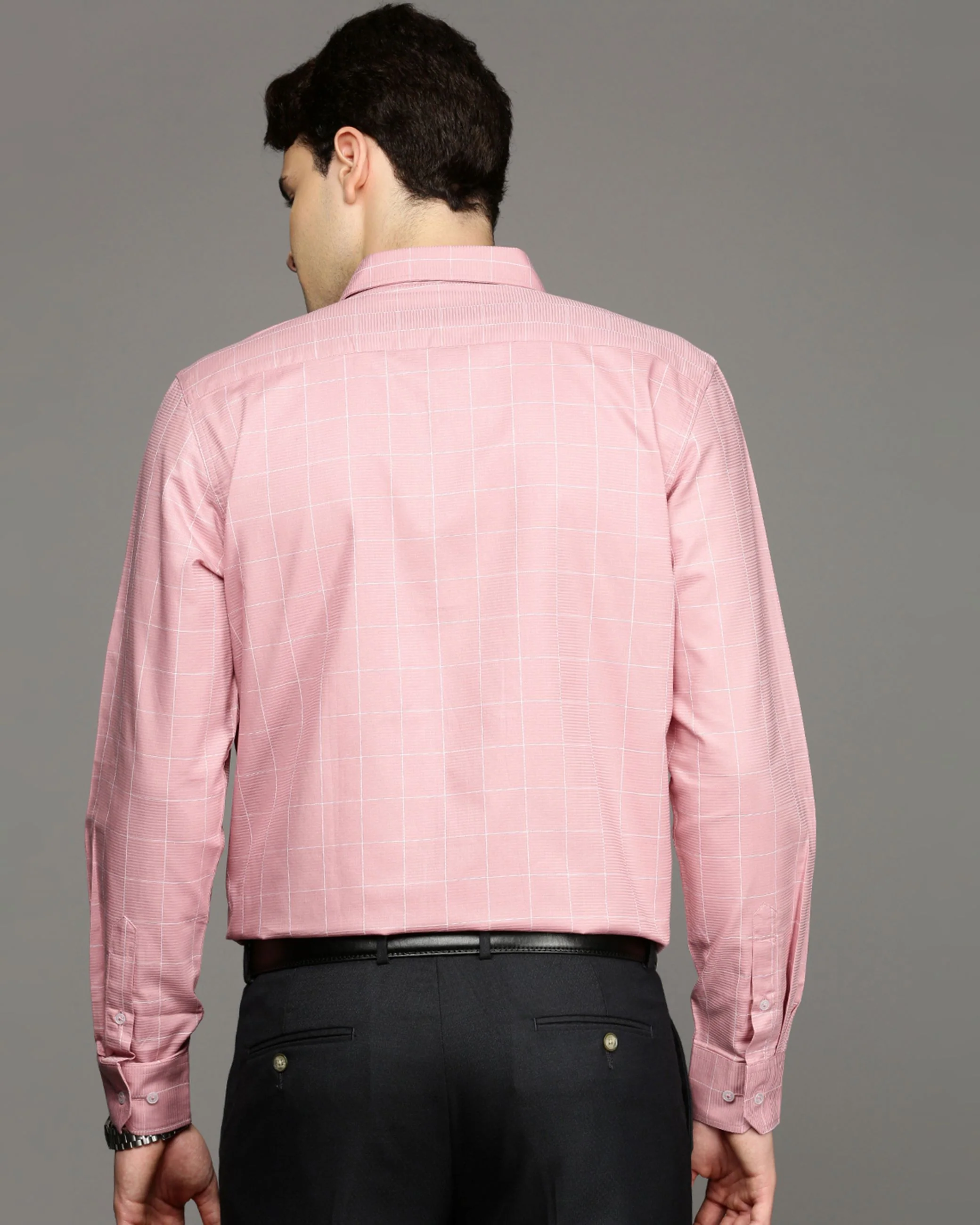 Men Pink Cotton Blend Slim Shirt - Image 4