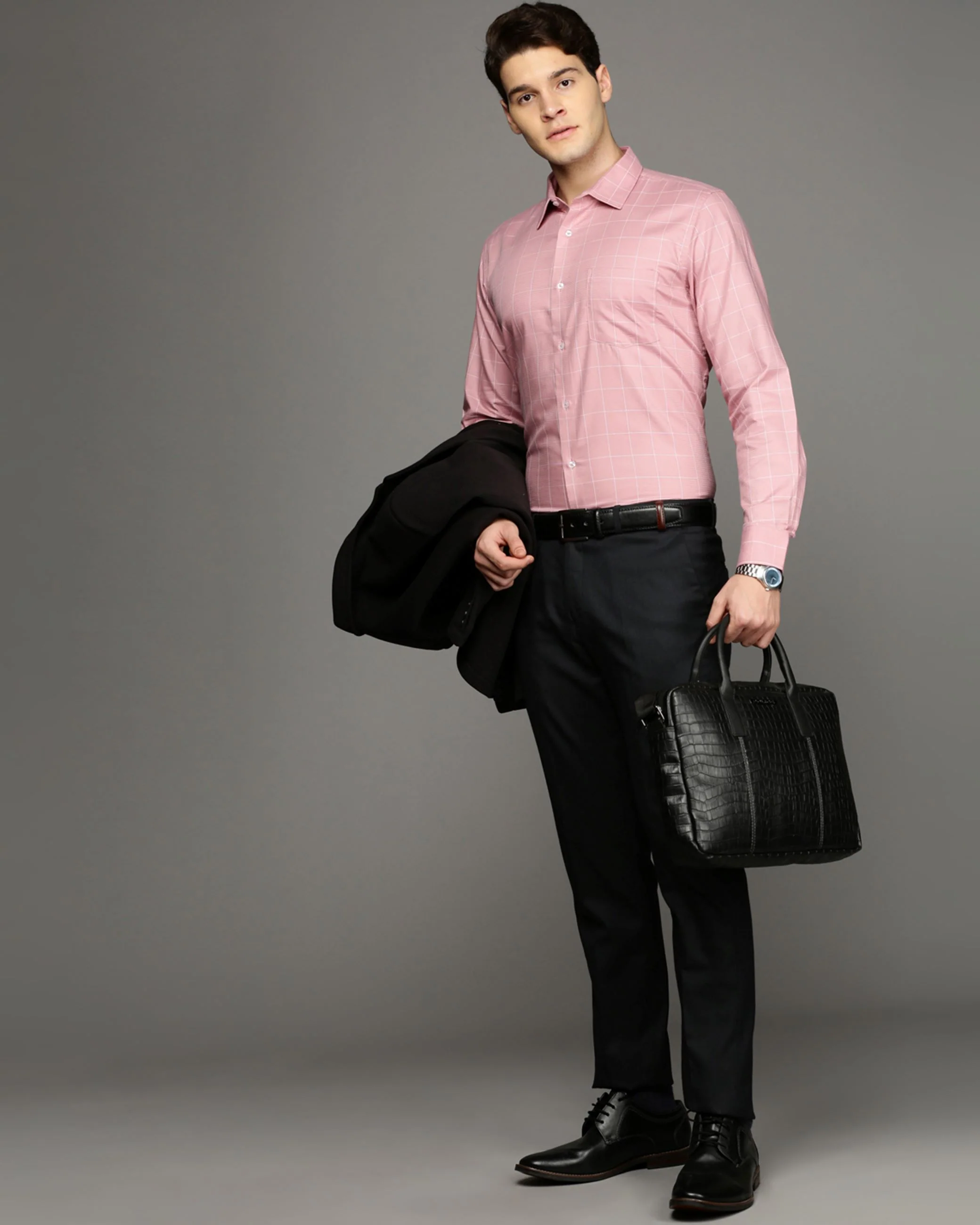 Men Pink Cotton Blend Slim Shirt - Image 5