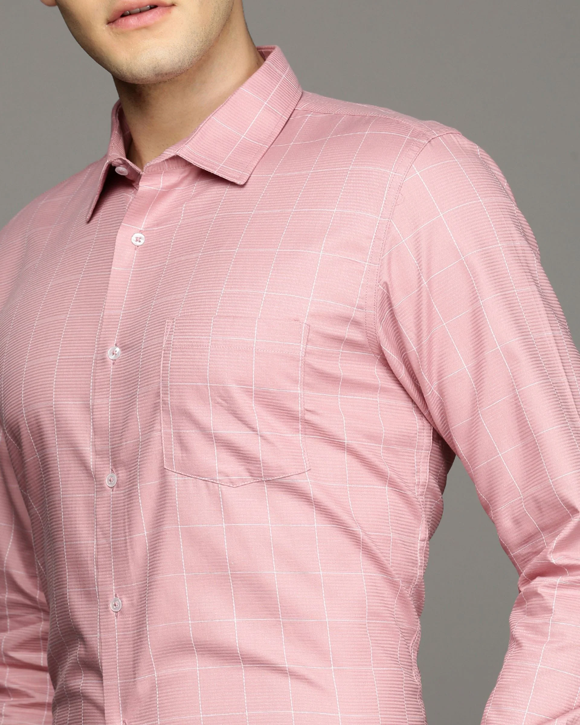 Men Pink Cotton Blend Slim Shirt - Image 6