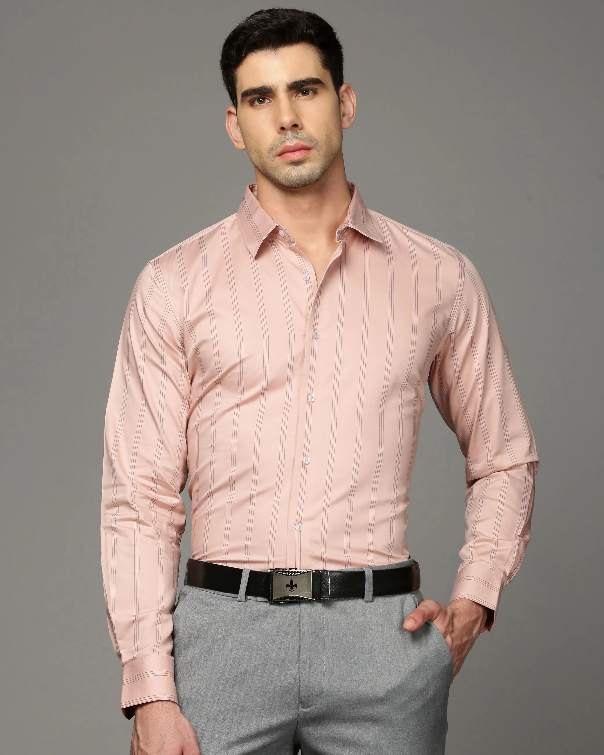Men Pink Cotton Blend Slim Shirt - Image 2