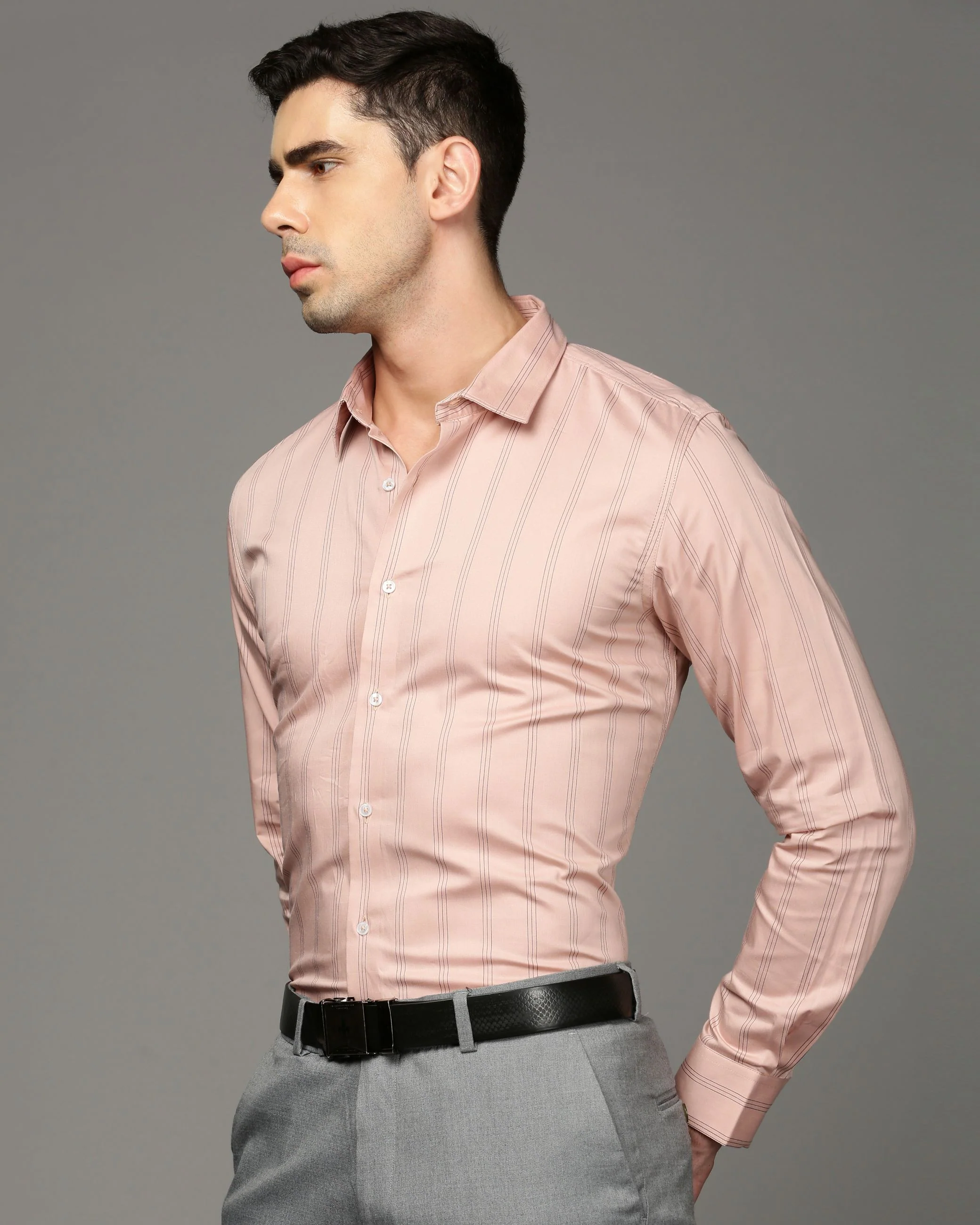 Men Pink Cotton Blend Slim Shirt - Image 3
