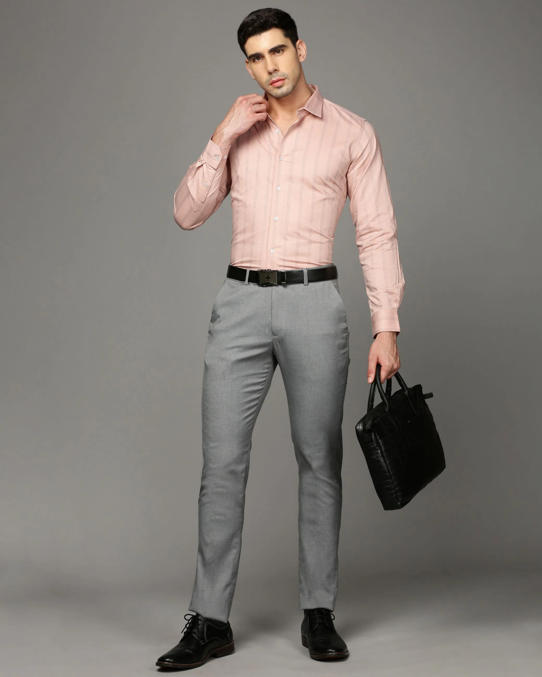 Men Pink Cotton Blend Slim Shirt - Image 5