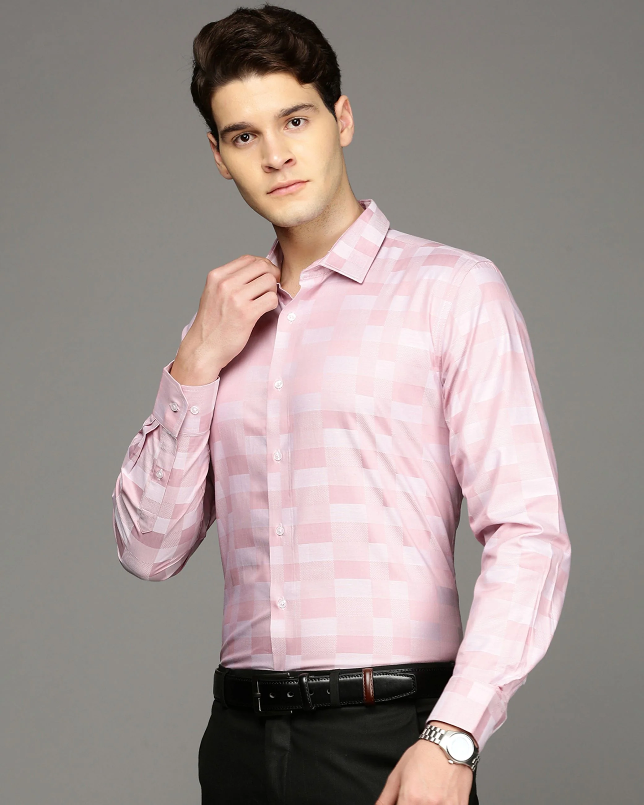 Men Pink Cotton Blend Slim Shirt - Image 3