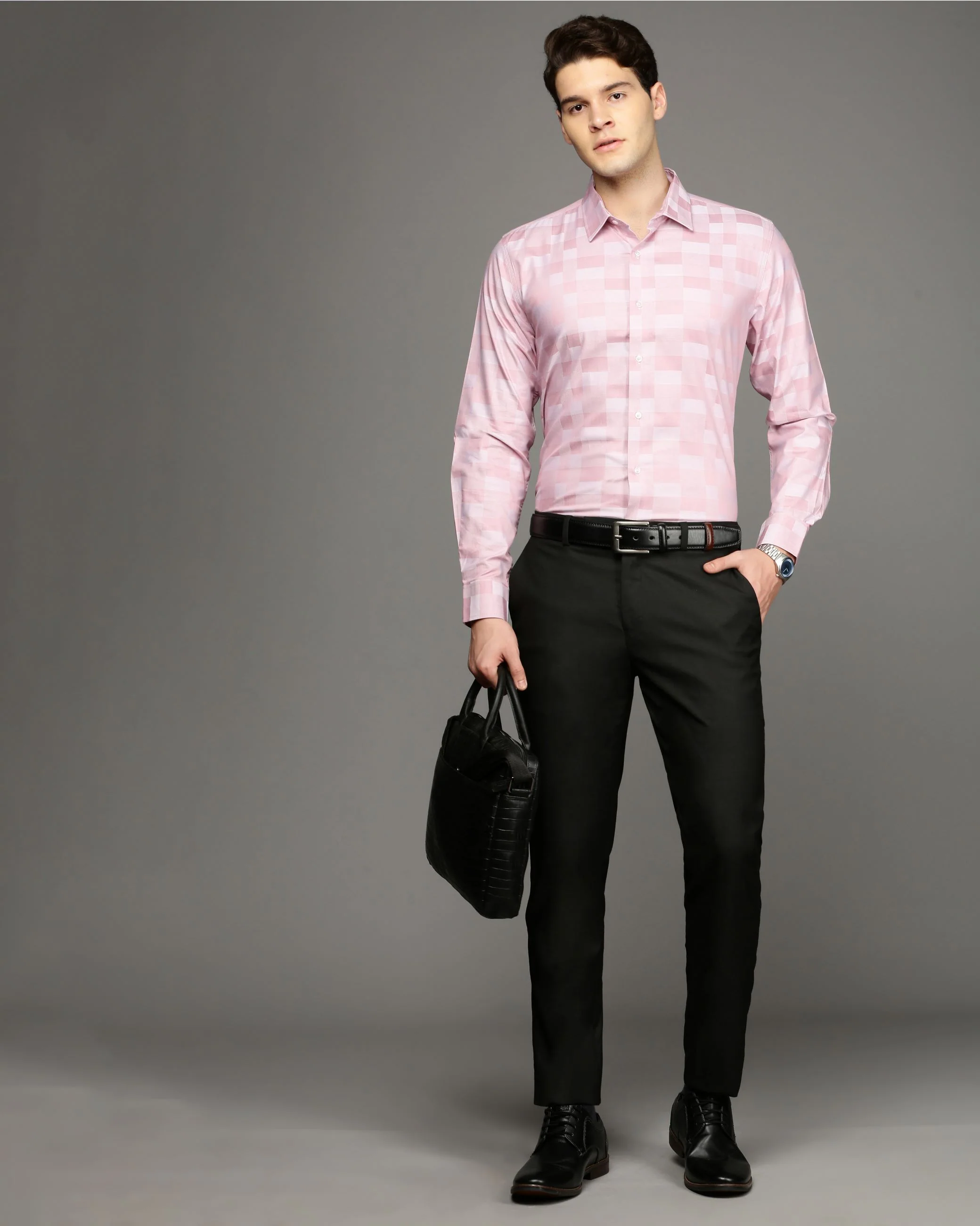 Men Pink Cotton Blend Slim Shirt - Image 5