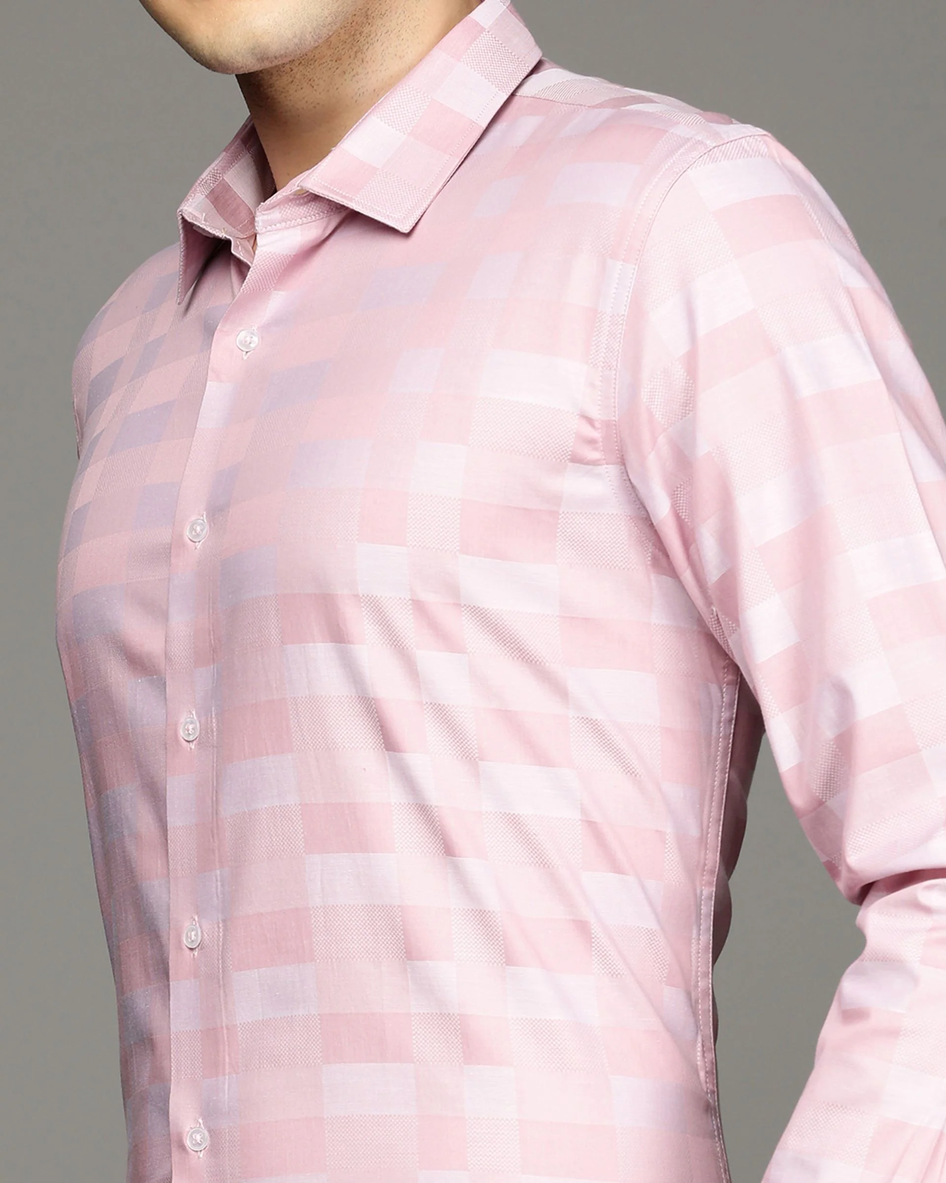 Men Pink Cotton Blend Slim Shirt - Image 6
