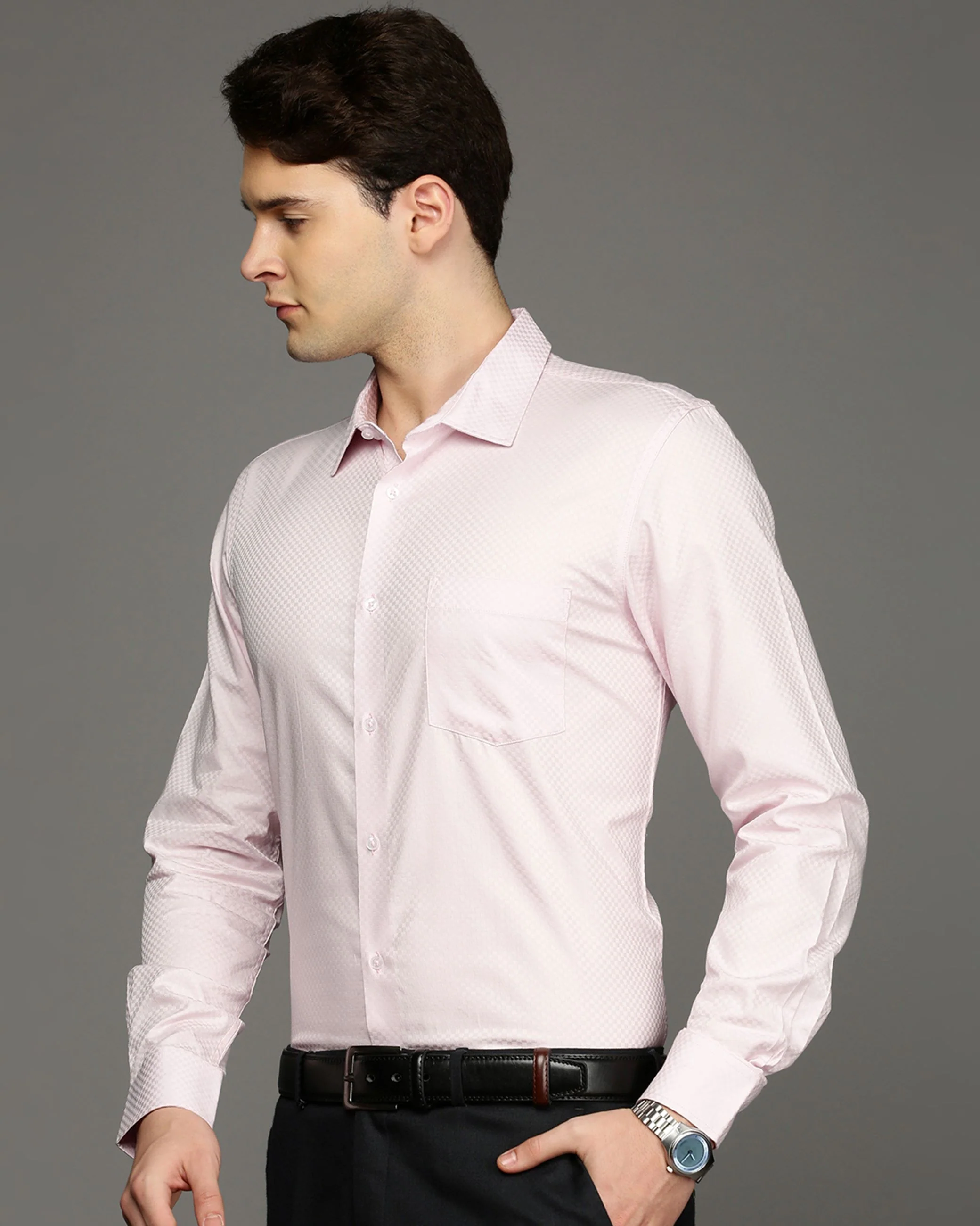 Men Pink Cotton Blend Slim Shirt - Image 3