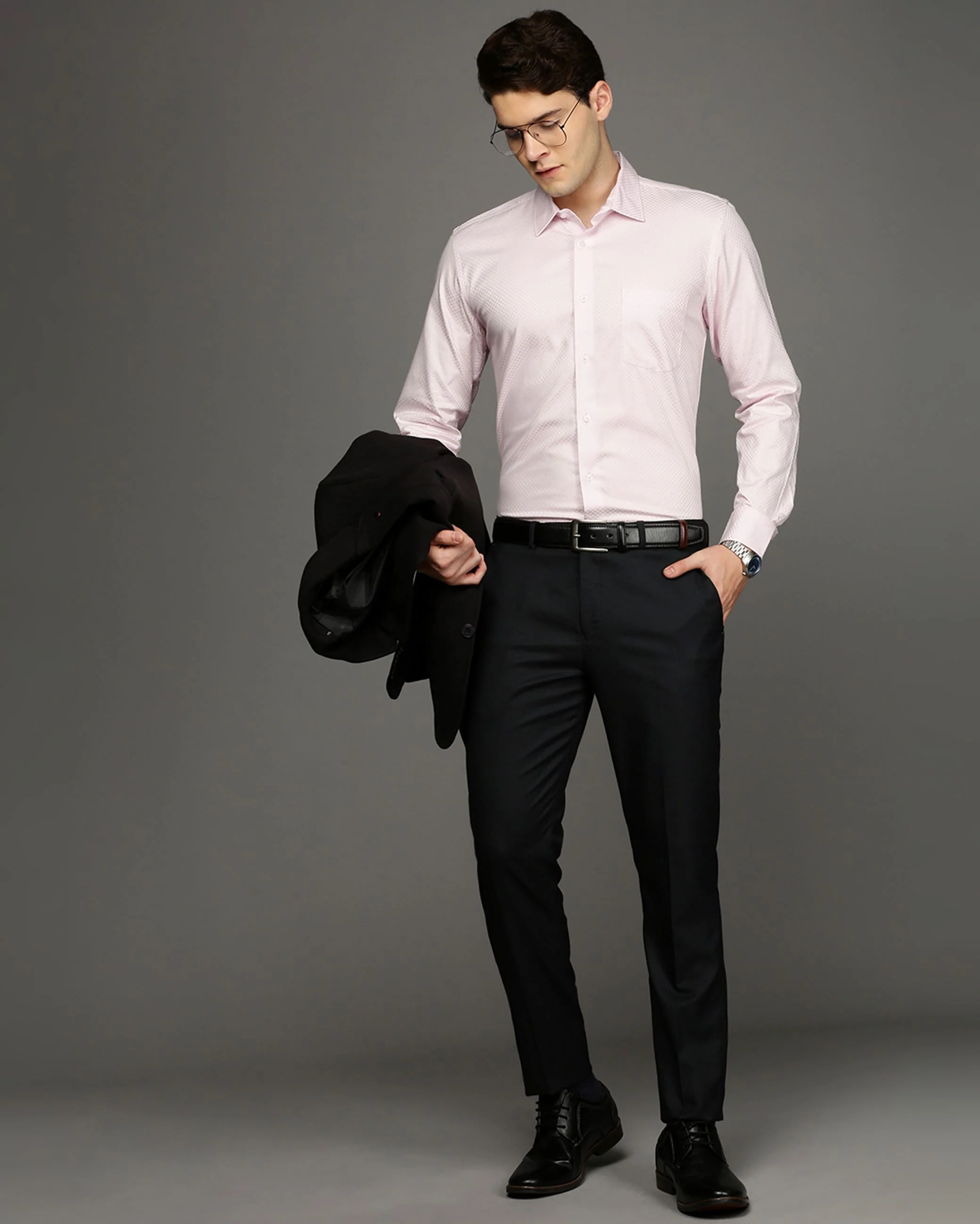 Men Pink Cotton Blend Slim Shirt - Image 5
