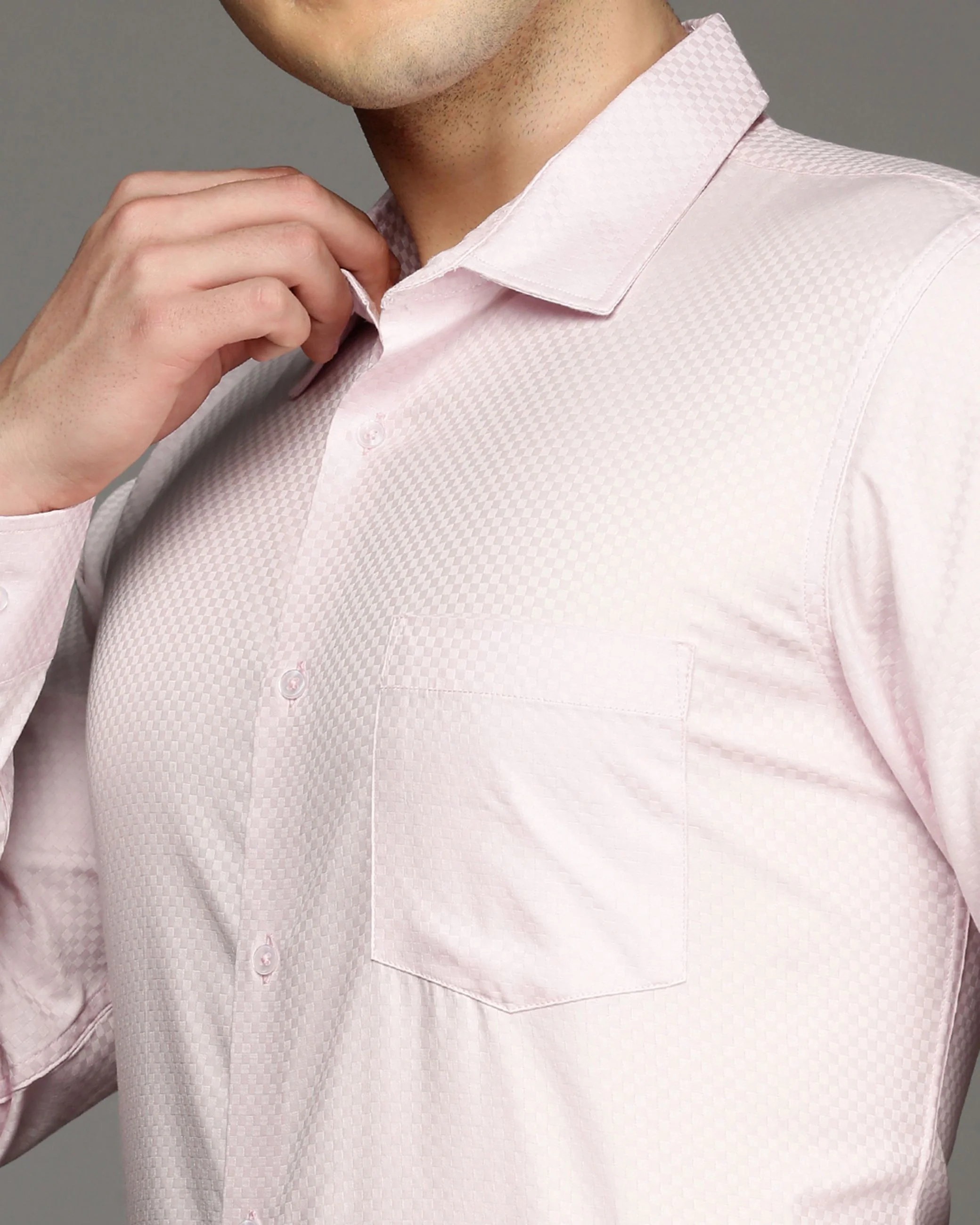 Men Pink Cotton Blend Slim Shirt - Image 6