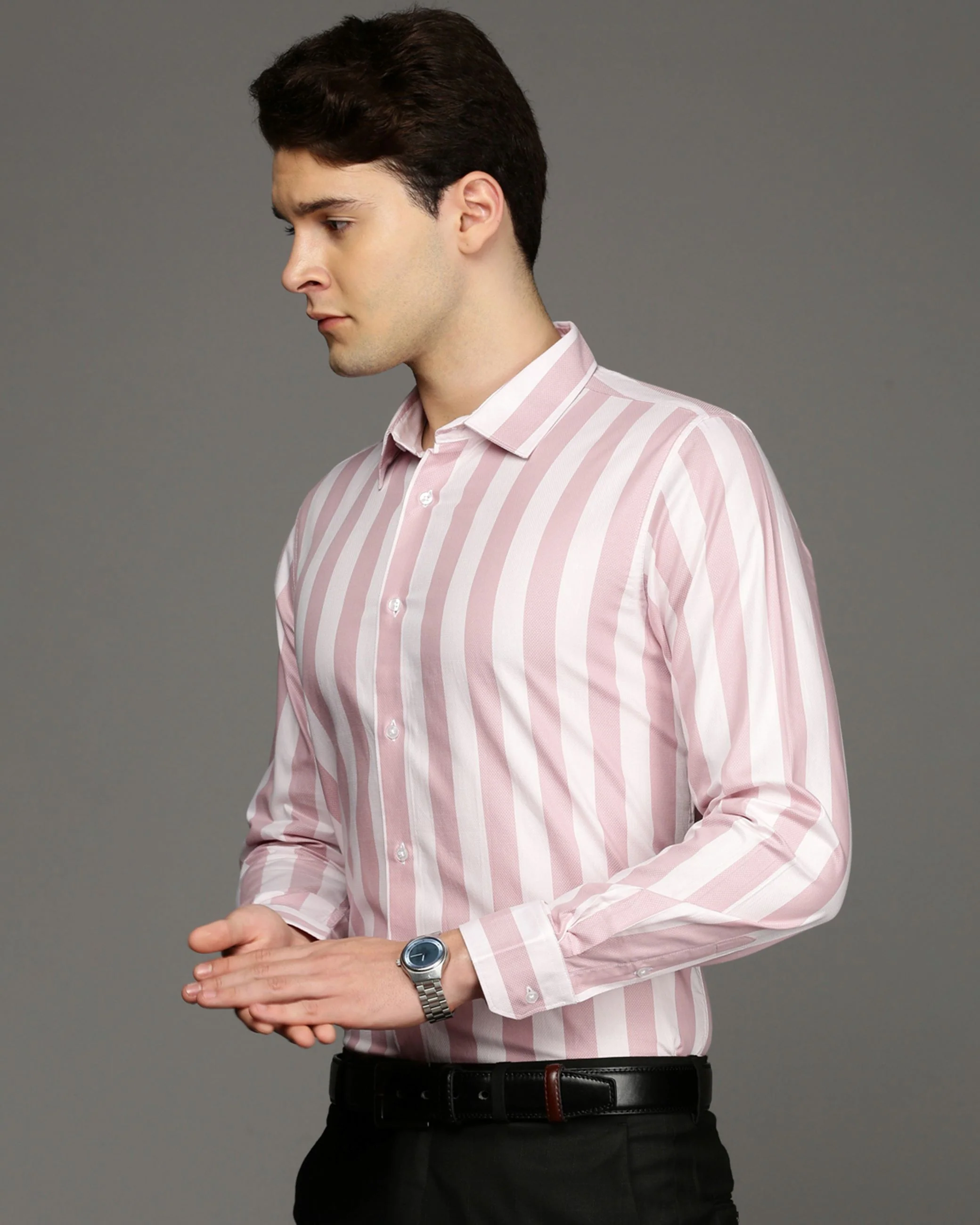 Men Pink Cotton Blend Slim Shirt - Image 3