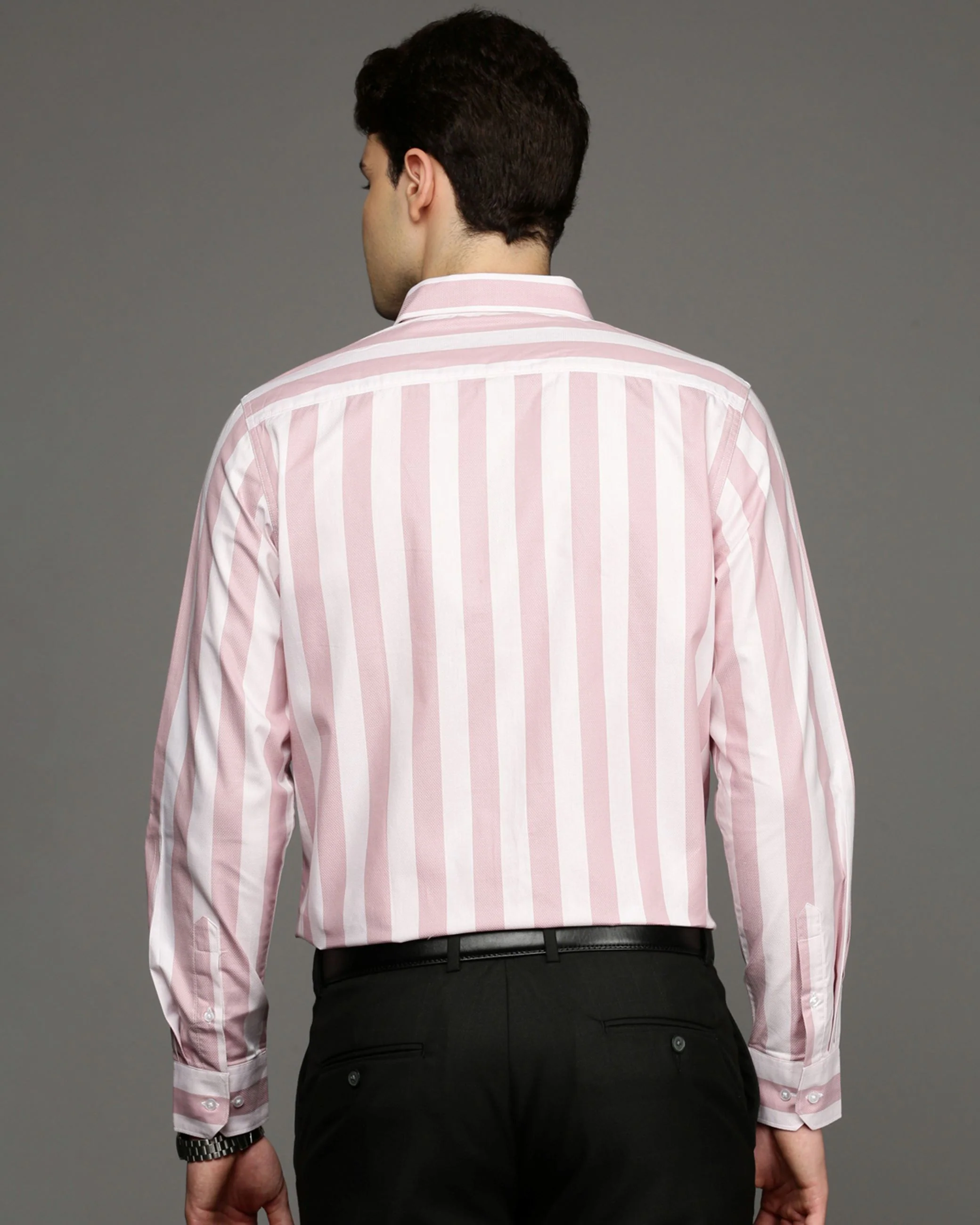 Men Pink Cotton Blend Slim Shirt - Image 4